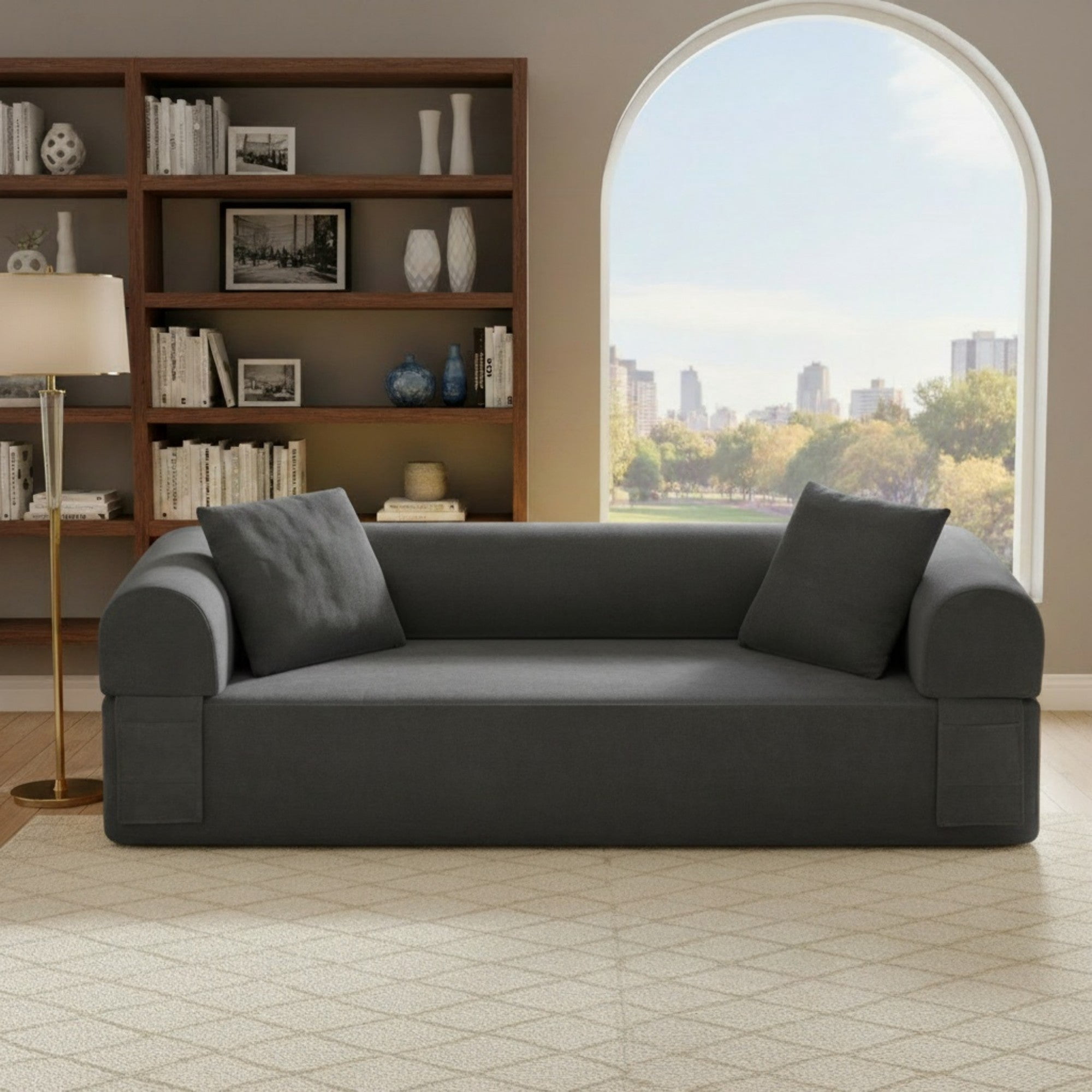 Sailvan Modern 3-Seater Corduroy Sofa,No Assembly Cloud Couch for Small Living Rooms,Apartments and Offices,Plush Boneless Seating Gray