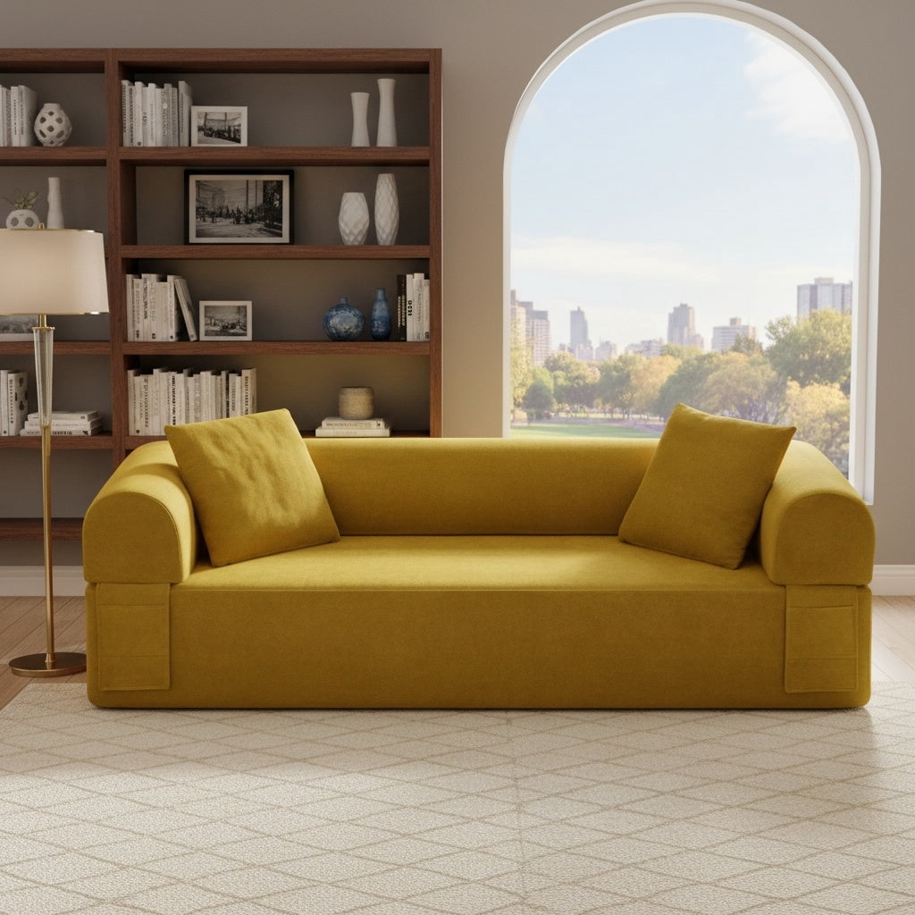 Sailvan Modern 3-Seater Corduroy Sofa,No Assembly Cloud Couch for Small Living Rooms,Apartments and Offices,Plush Boneless Seating Yellow