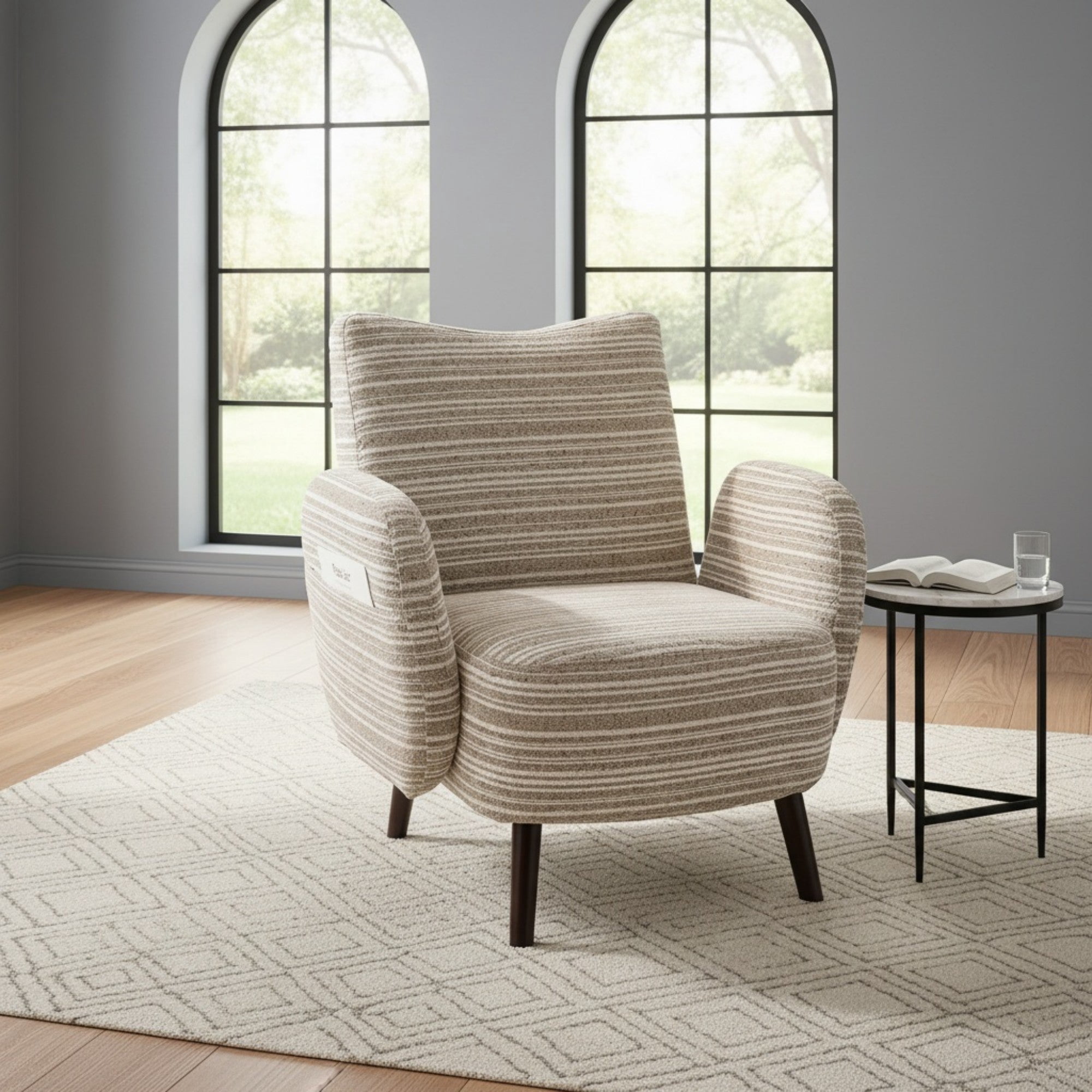 Sailvan Modern Armchair,Sanded Fabric Reading Chair with Side Storage Pocket & Solid Wood Legs for Living Room,Bedroom & Office khaki
