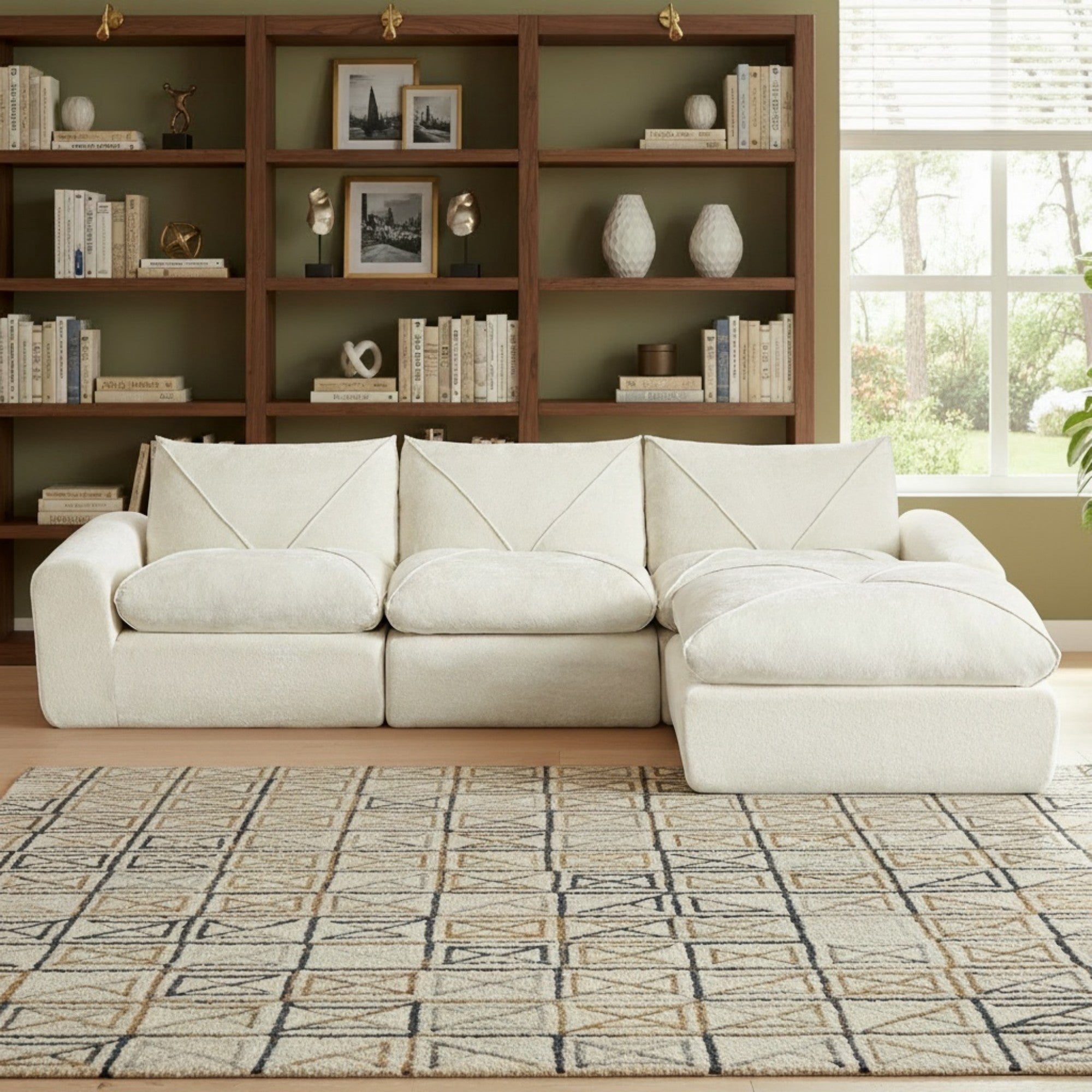 Sailvan Modern Chenille Modular Sectional Sofa with Ottoman,Comfortable Minimalist Living Room Couch for Families and Apartments Beige