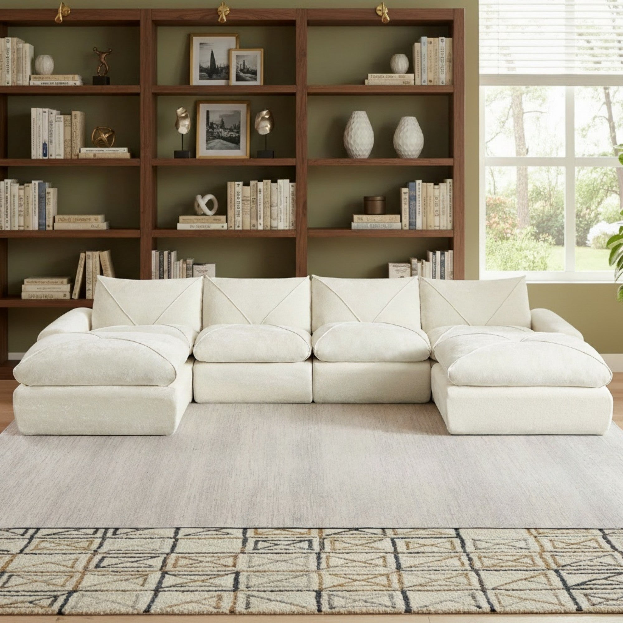 Sailvan Modern Chenille Modular Sectional Sofa with Ottoman,Comfortable Minimalist Living Room Furniture for Families and Apartments Beige