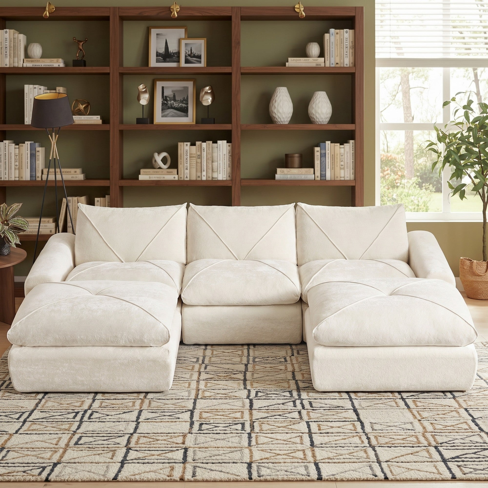 Sailvan Modern Chenille Modular Sectional Sofa with Ottoman,Spacious Living Room Furniture for Apartments and Homes Beige