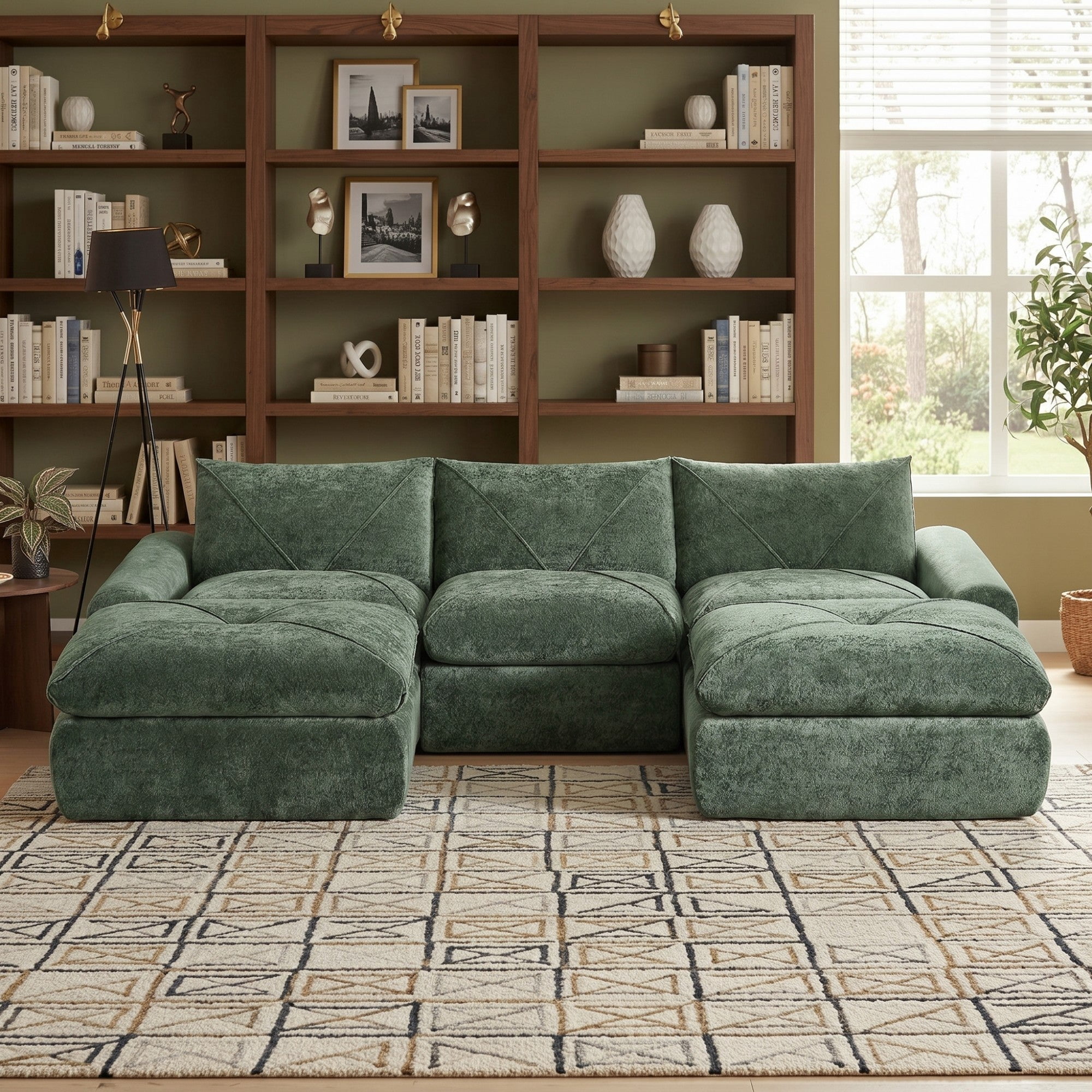Sailvan Modern Chenille Modular Sectional Sofa with Ottoman,Spacious Living Room Furniture for Apartments and Homes Green