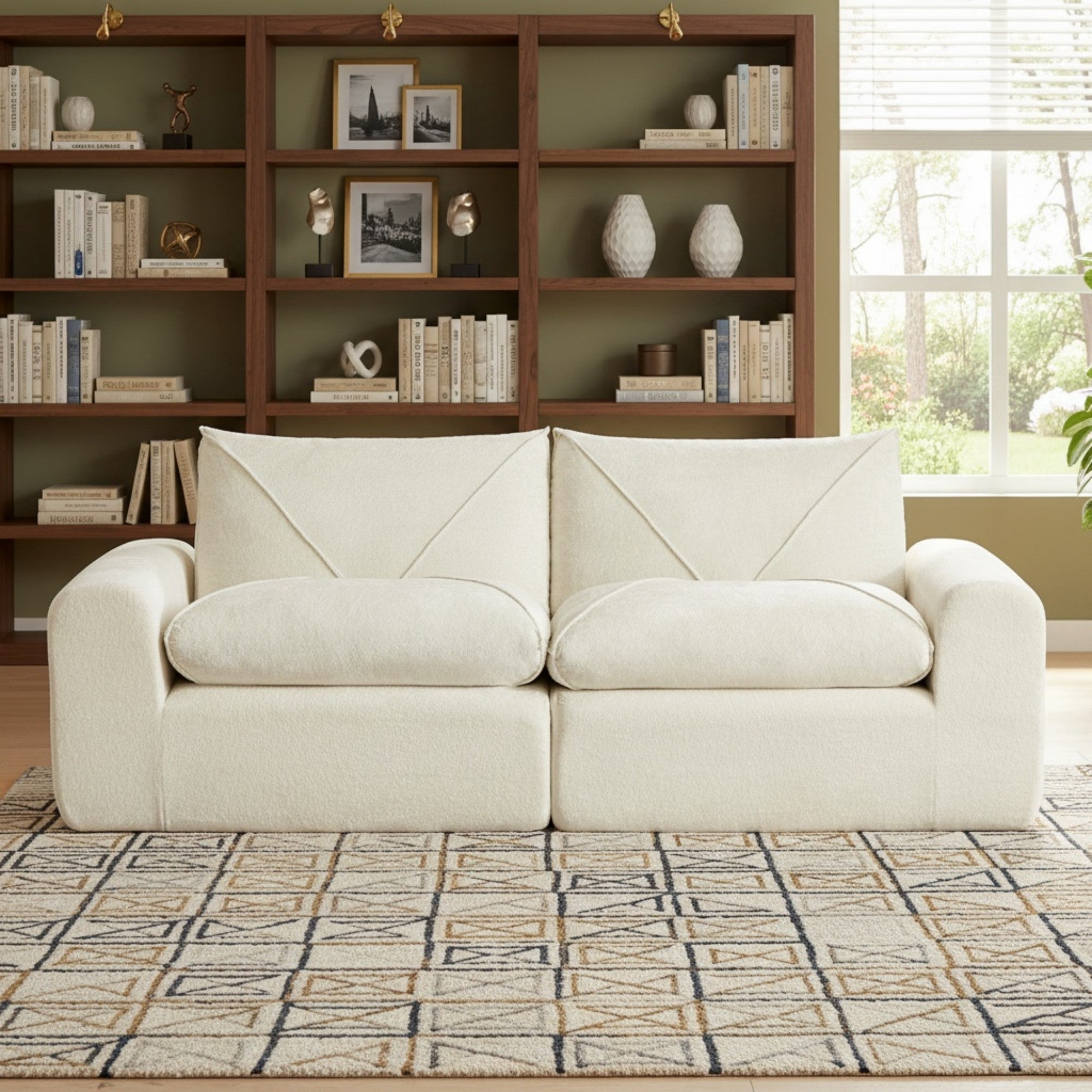 Sailvan Modern Chenille Modular Sectional Sofa with Ottoman,Spacious Minimalist 3-Seater Couch for Living Room and Apartment Beige
