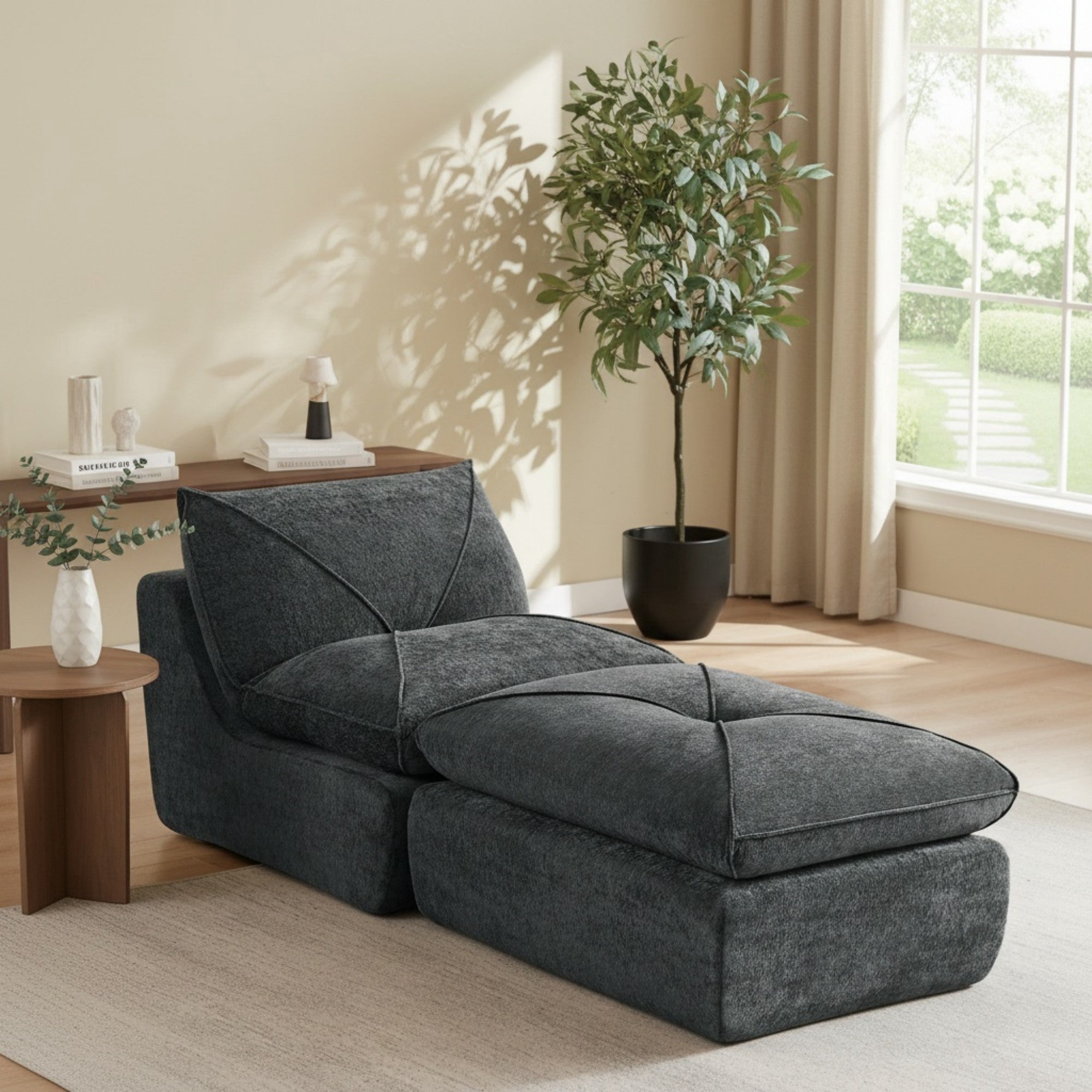 Sailvan Modern Chenille Sectional Sofa with Ottoman,Modular Living Room Couch for Apartments and Families,Comfortable Minimalist Seating Dark Gray