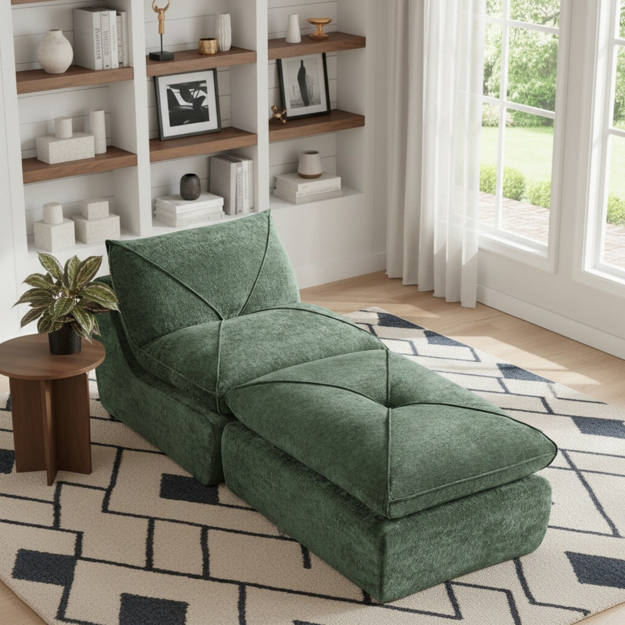 Sailvan Modern Chenille Sectional Sofa with Ottoman,Modular Living Room Couch for Apartments and Families,Comfortable Minimalist Seating Green