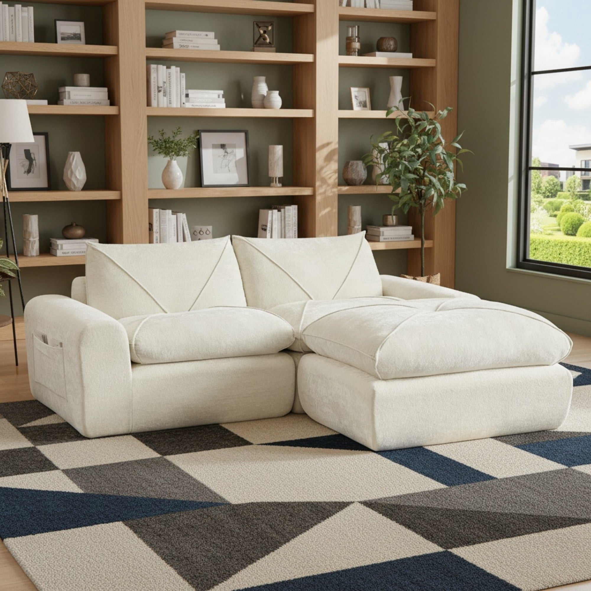 Sailvan Modern Chenille Sectional Sofa with Ottoman Modular Living Room Furniture Comfortable Deep Seat Couch for Families and Apartments Beige