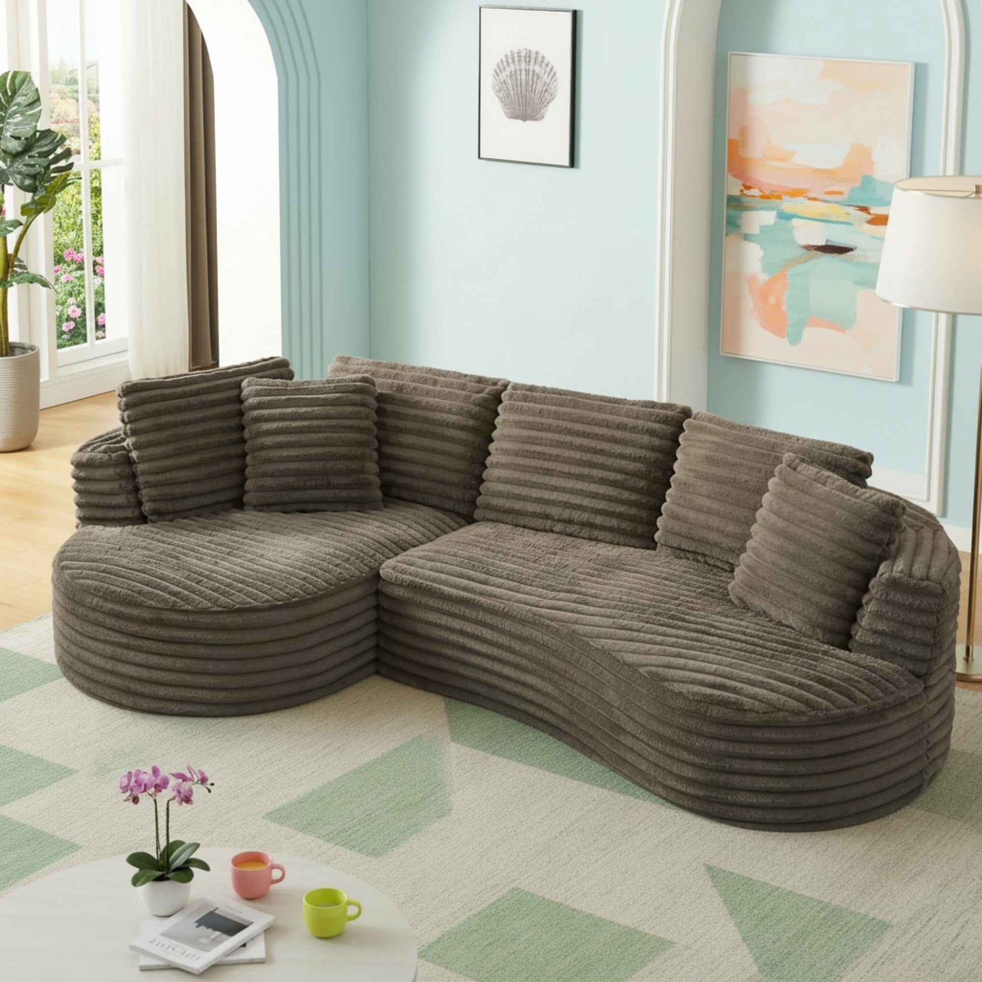 Sailvan Modern Curved L-Shape Luxury Sectional Sofa, Comfy Sleeper Couch,No Assembly Required