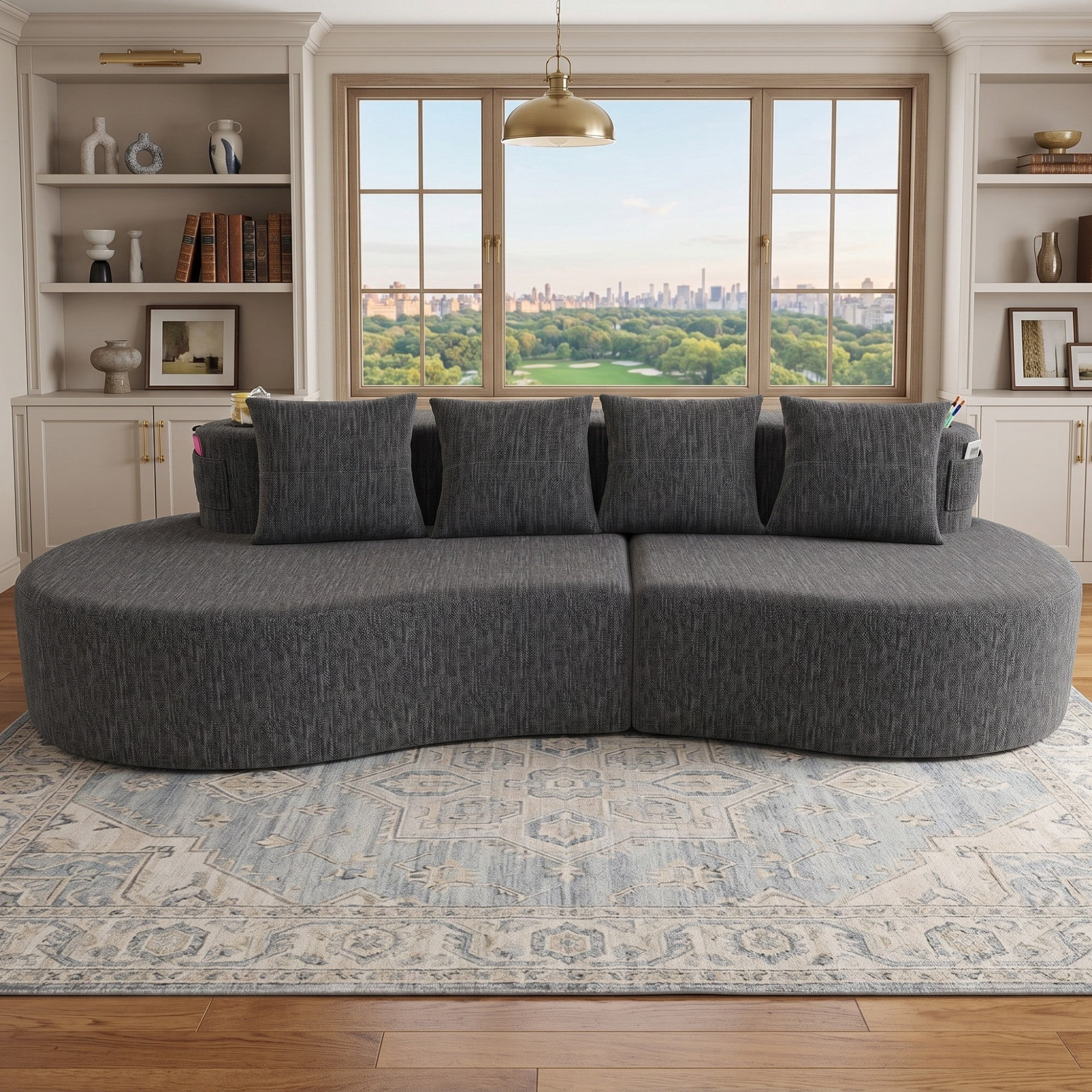 Sailvan Modern Curved Sectional 3 Seat Sofa,Minimalist Half Moon Modular Couch for Living Room,Office and Apartment,Soft Chenille Fabric Dark Gray