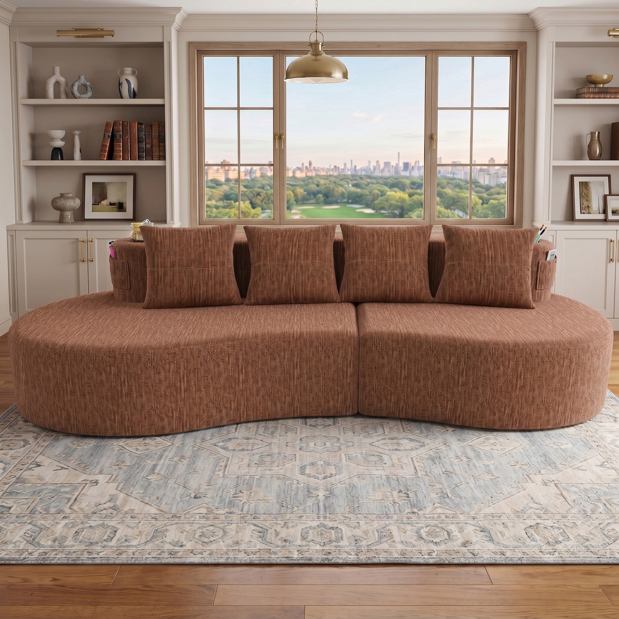 Sailvan Modern Curved Sectional 3 Seat Sofa,Minimalist Half Moon Modular Couch for Living Room,Office and Apartment,Soft Chenille Fabric Orange