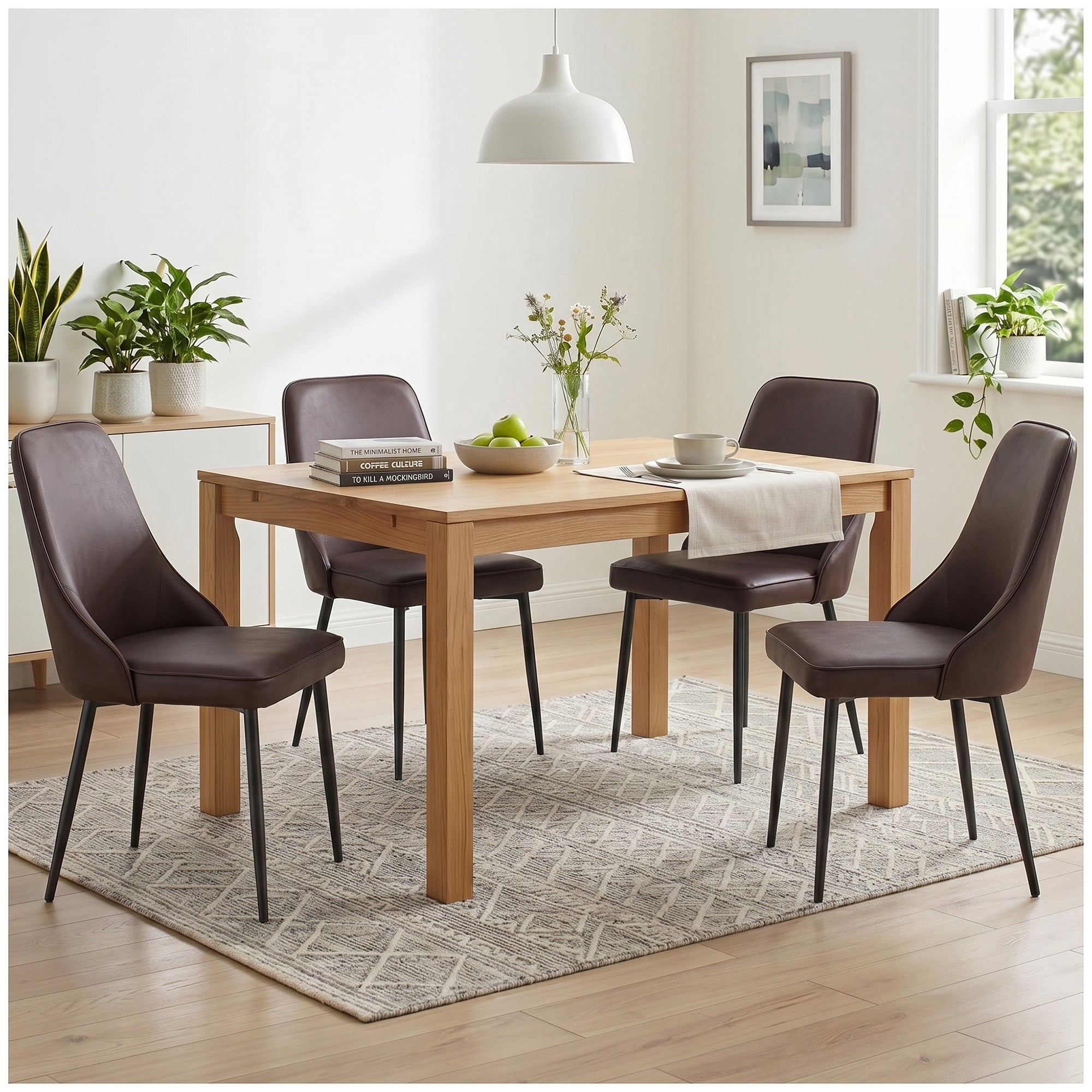 Sailvan Modern Dining Chairs Set of 4,Faux Leather Upholstered Kitchen Chairs with Ergonomic Curved Back and Metal Legs,Waterproof Side Chairs for Dining Room Brown