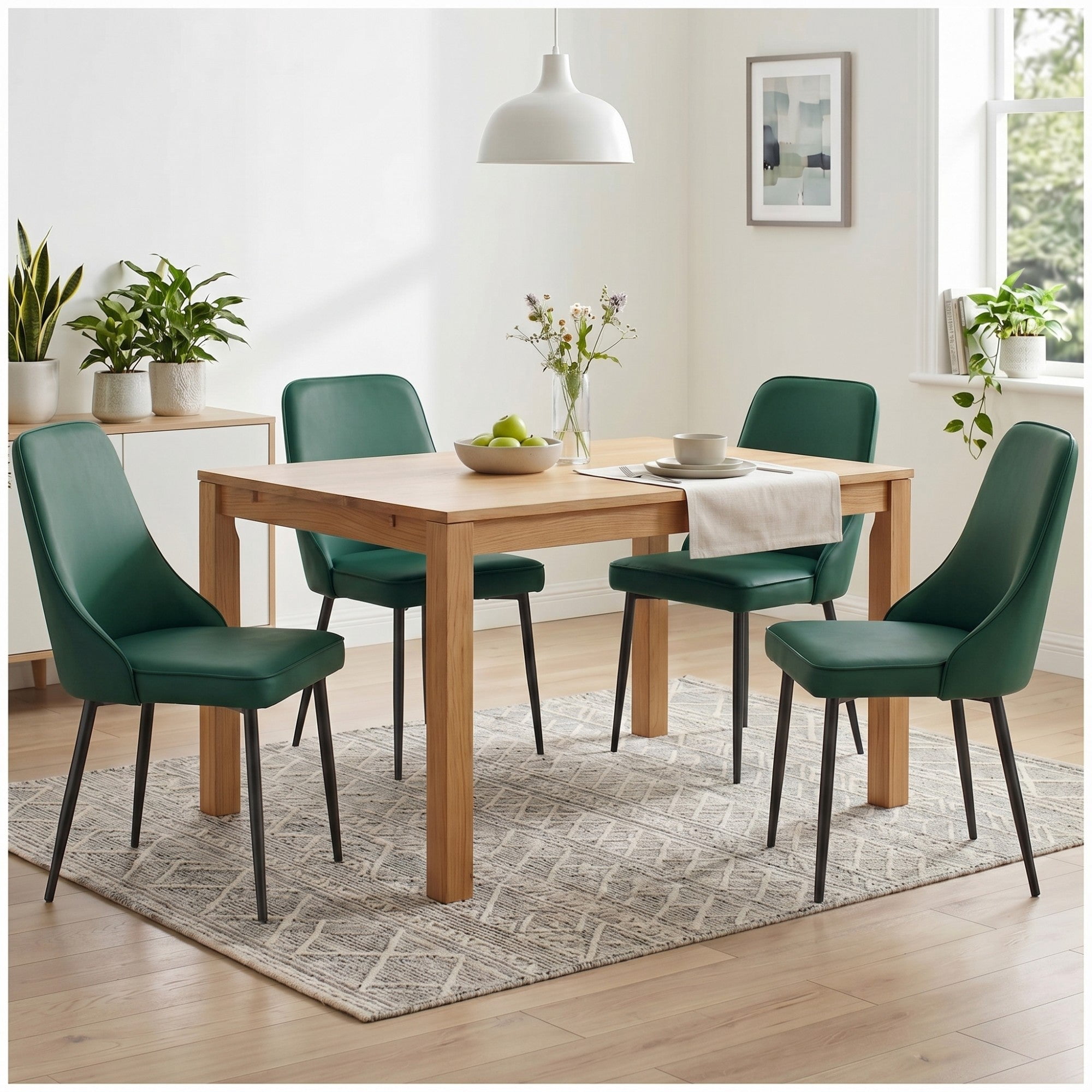 Sailvan Modern Dining Chairs Set of 4,Faux Leather Upholstered Kitchen Chairs with Ergonomic Curved Back and Metal Legs,Waterproof Side Chairs for Dining Room Green
