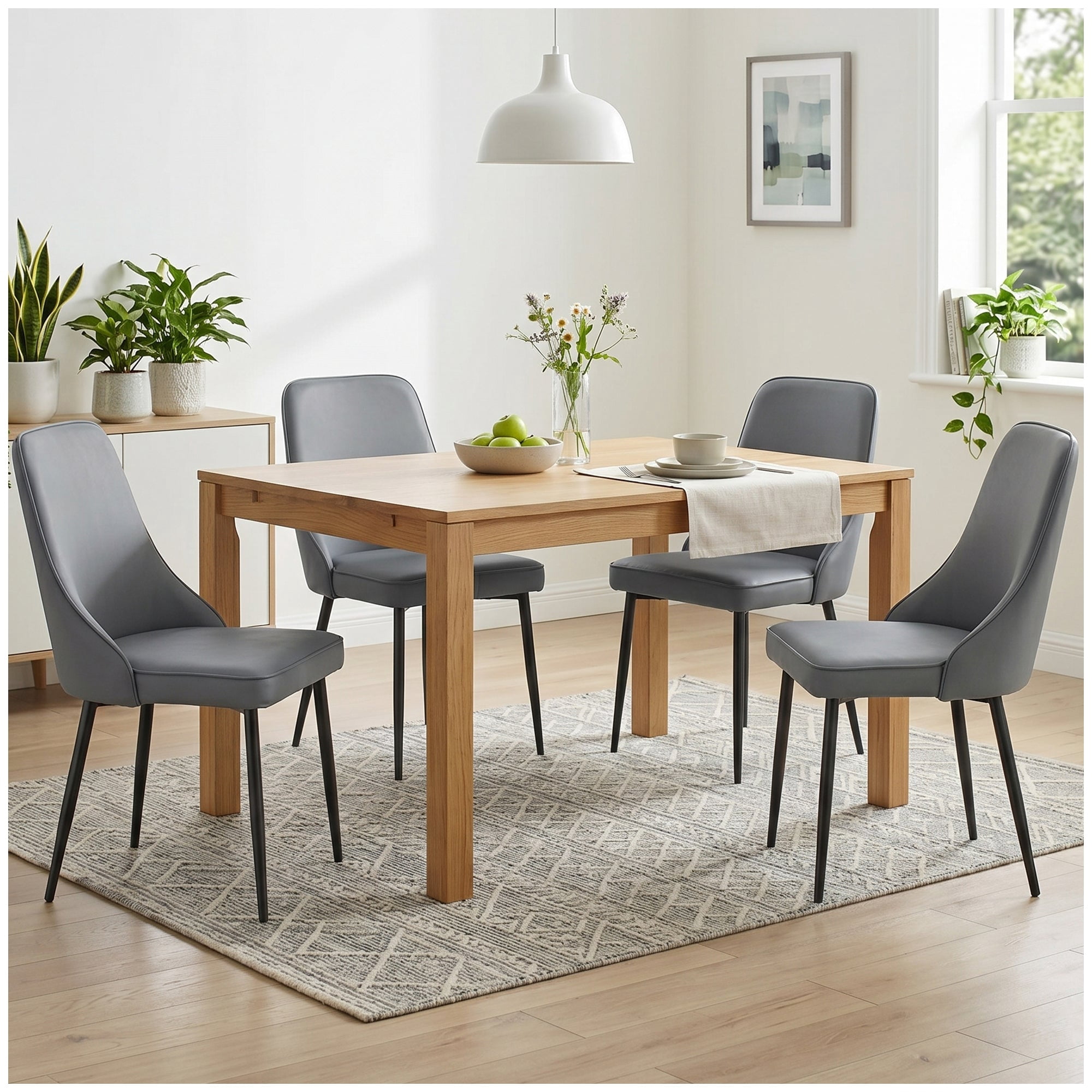 Sailvan Modern Dining Chairs Set of 4,Faux Leather Upholstered Kitchen Chairs with Ergonomic Curved Back and Metal Legs,Waterproof Side Chairs for Dining Room Grey