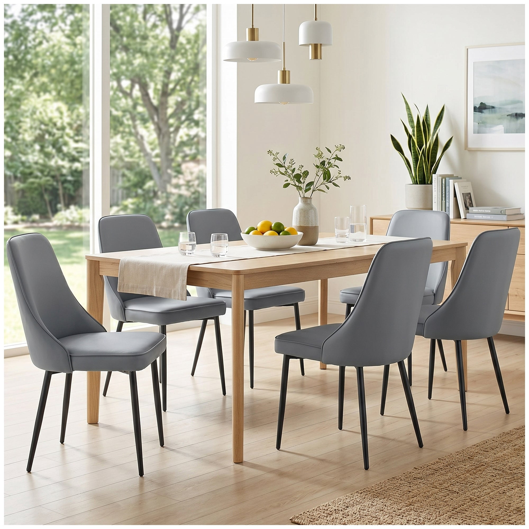 Sailvan Modern Dining Chairs Set of 6,Faux Leather Upholstered Kitchen Chairs with Ergonomic Curved Back and Metal Legs,Waterproof Side Chairs for Dining Room Grey