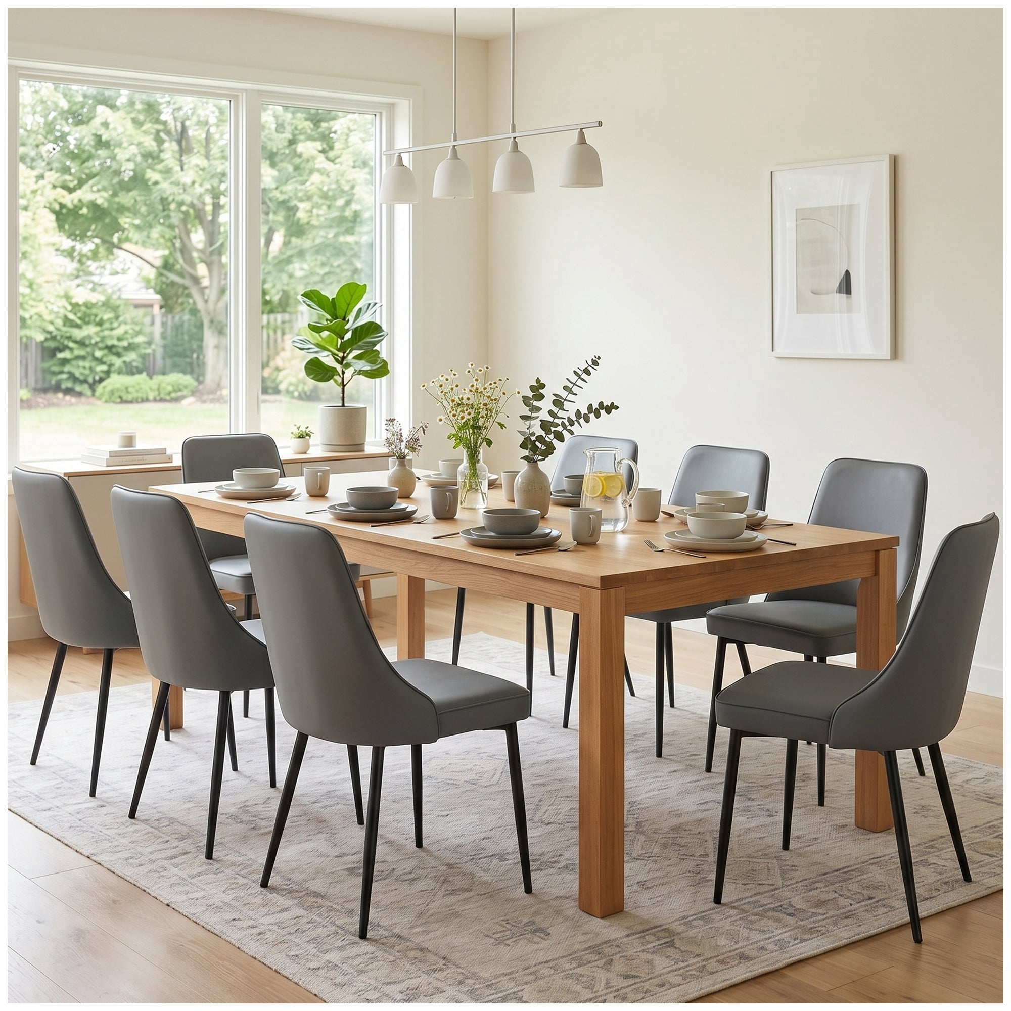 Sailvan Modern Dining Chairs Set of 8,Faux Leather Upholstered Kitchen Chairs with Ergonomic Curved Back and Metal Legs,Waterproof Side Chairs for Dining Room Grey