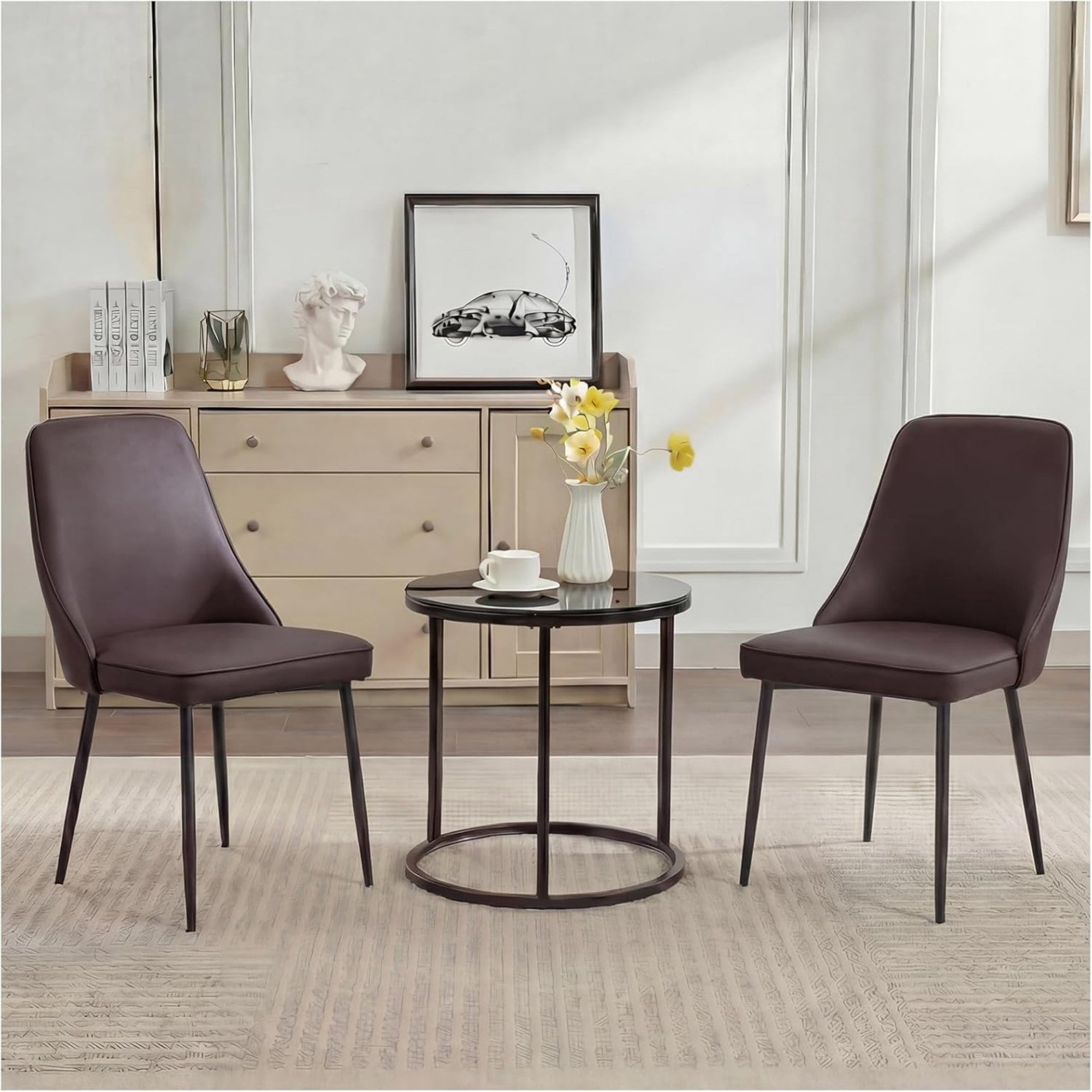 Sailvan Modern Dining Chairs Set of 2, Faux Leather Upholstered Kitchen Chairs with Ergonomic Curved Back and Metal Legs, Waterproof Side Chairs
