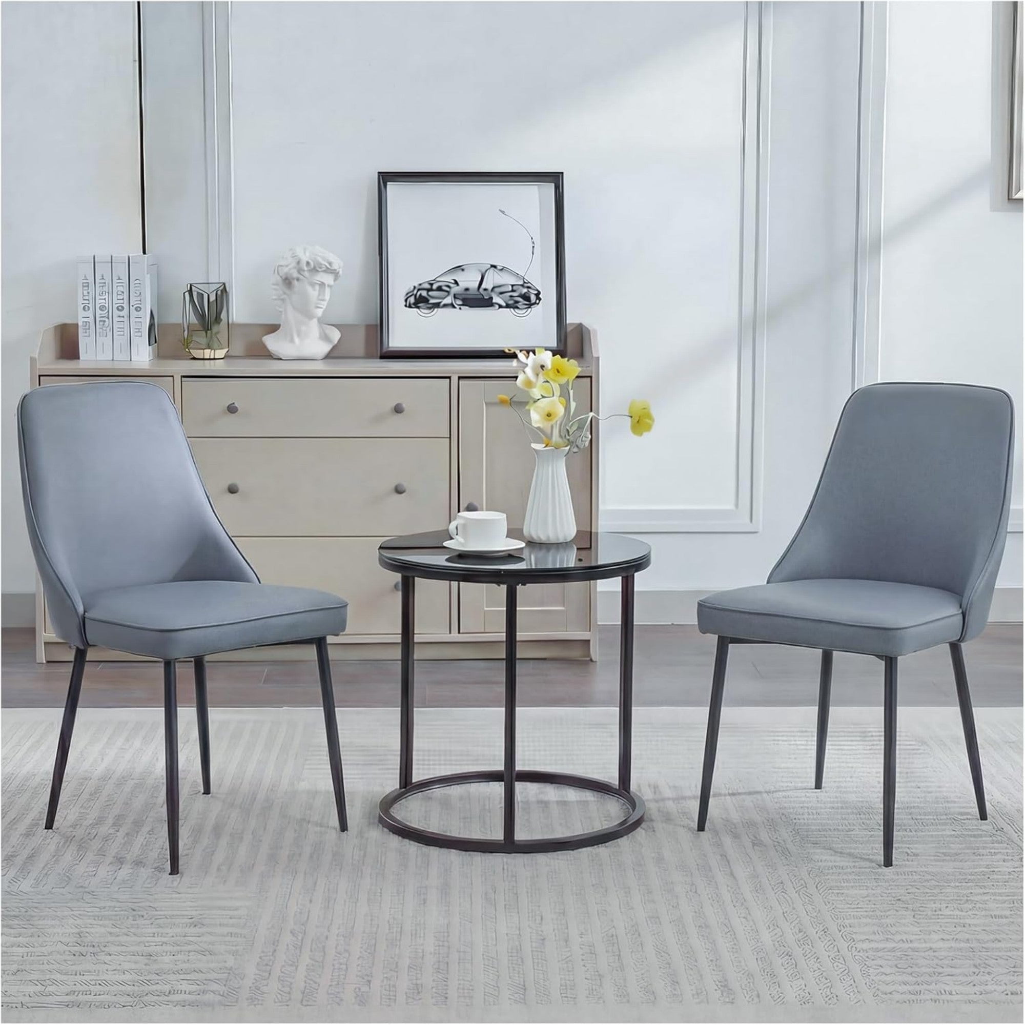 Sailvan Modern Dining Chairs Set of 2, Faux Leather Upholstered Kitchen Chairs with Ergonomic Curved Back and Metal Legs, Waterproof Side Chairs