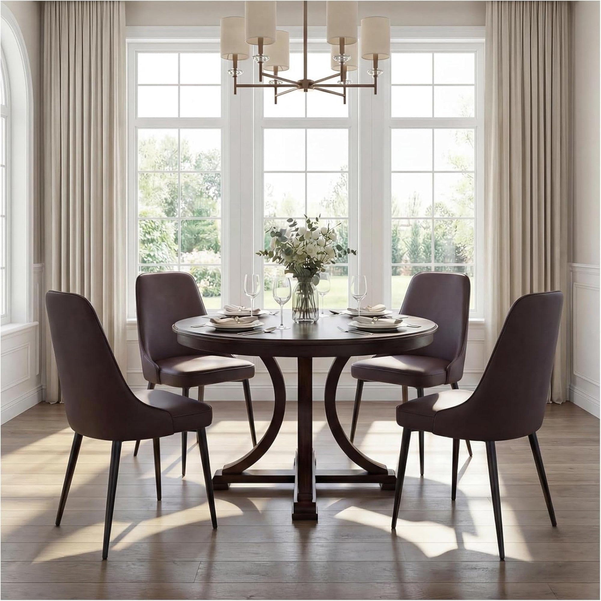 Sailvan Modern Dining Chairs Set of 4, Faux Leather Upholstered Kitchen Chairs with Ergonomic Curved Back and Metal Legs, Waterproof Side Chairs