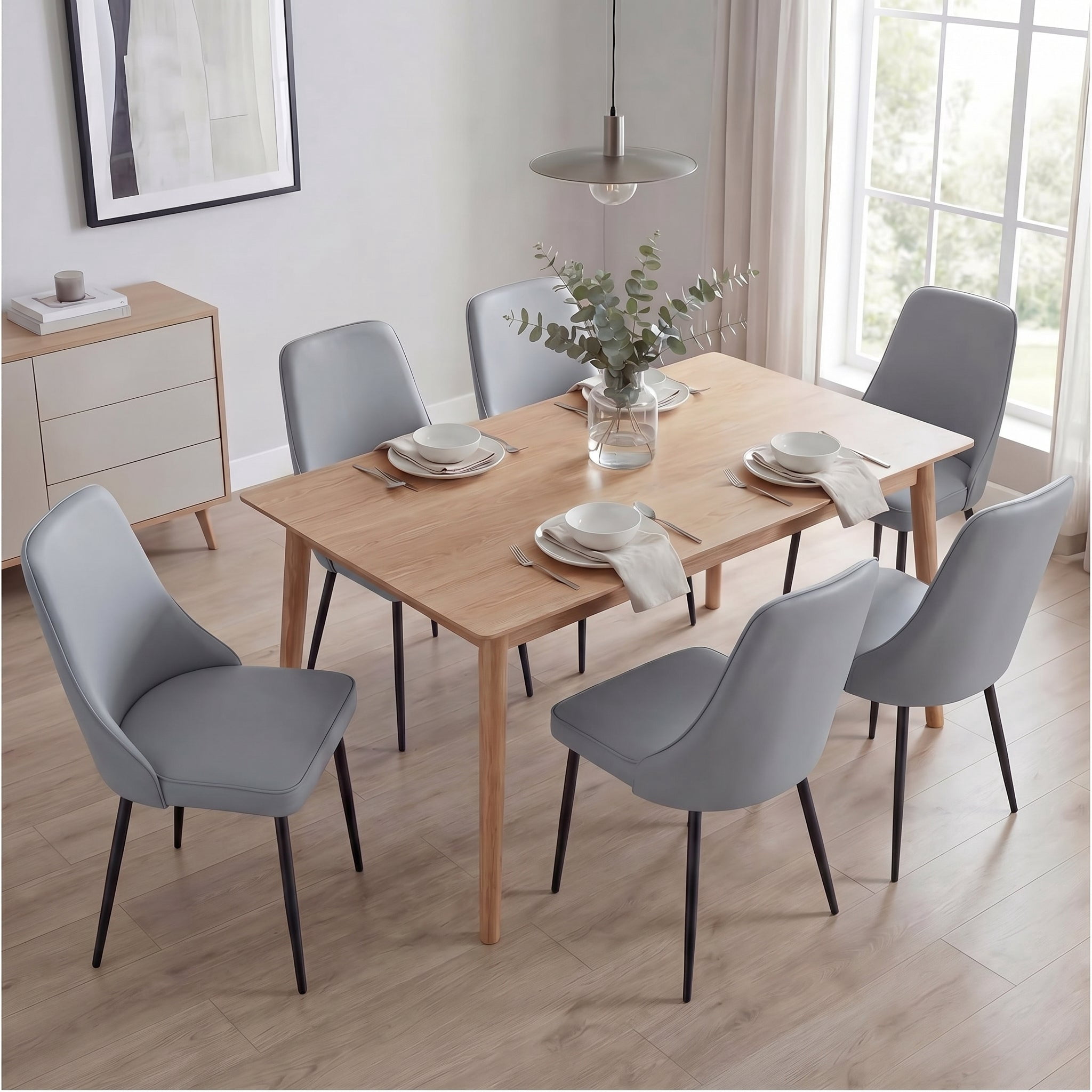 Sailvan Modern Dining Chairs Set of 6, Faux Leather Upholstered Kitchen Chairs with Ergonomic Curved Back and Metal Legs, Waterproof Side Chairs