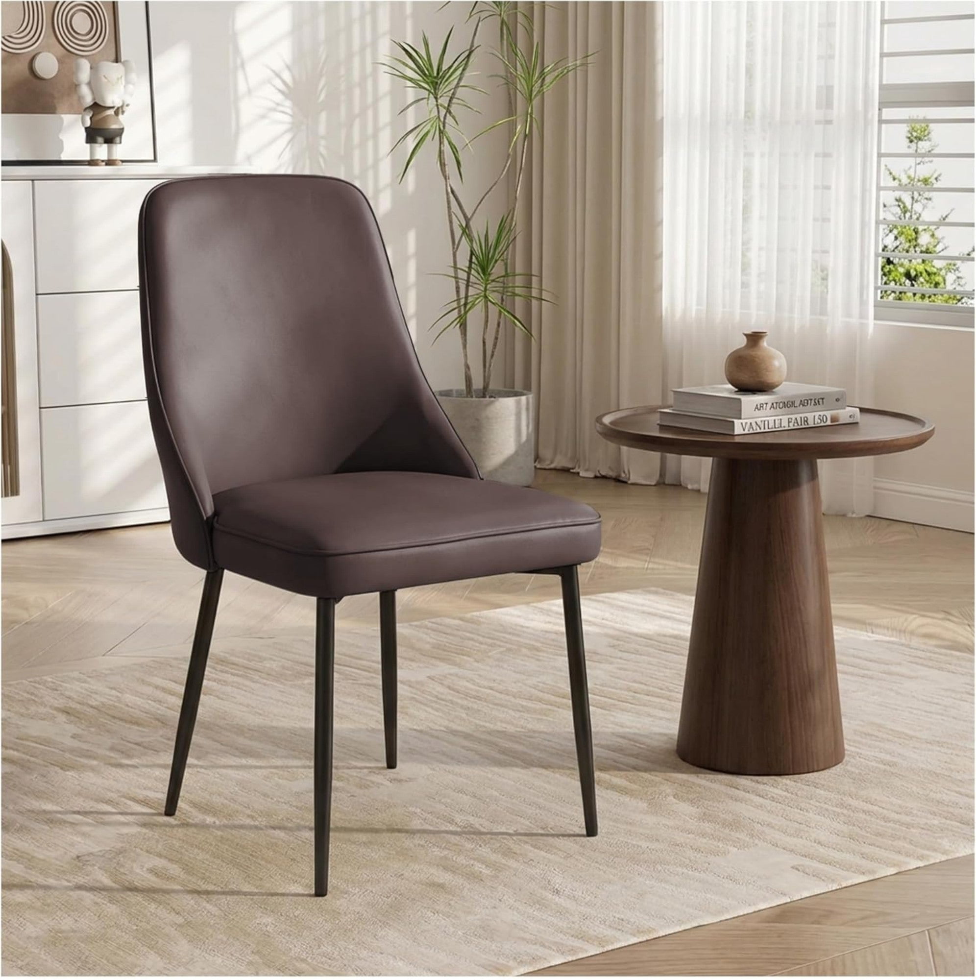 Sailvan Modern Dining Chairs Set of 8, Faux Leather Upholstered Kitchen Chairs with Ergonomic Curved Back and Metal Legs, Waterproof Side Chairs