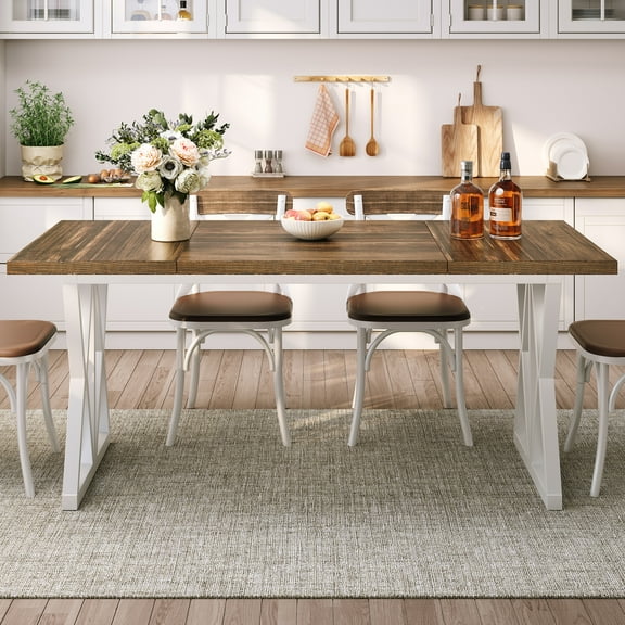 Sailvan Modern Farmhouse Dining Table for 6 People, 70" Rectangular Wood Kitchen Table with metal Base, For Dining Room,Kitchen Gathering
