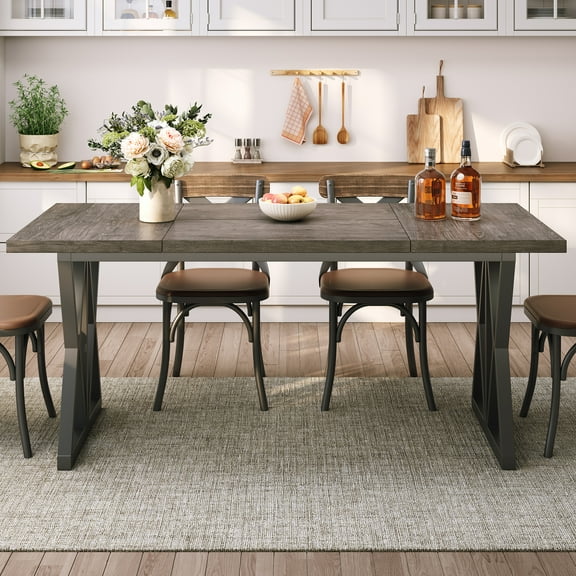 Sailvan Modern Farmhouse Dining Table for 6 People, 70" Rectangular Wood Kitchen Table with metal Base, For Dining Room,Kitchen Gathering