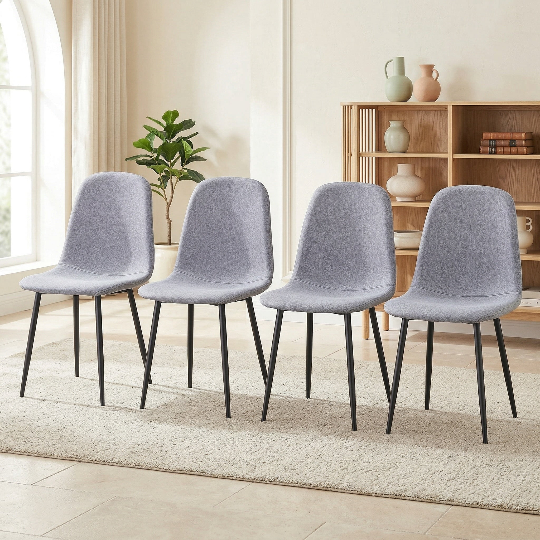 Sailvan Modern Linen Fabric Dining Chairs, 4-Pack, Sturdy Metal Legs with Anti-Slip Feet