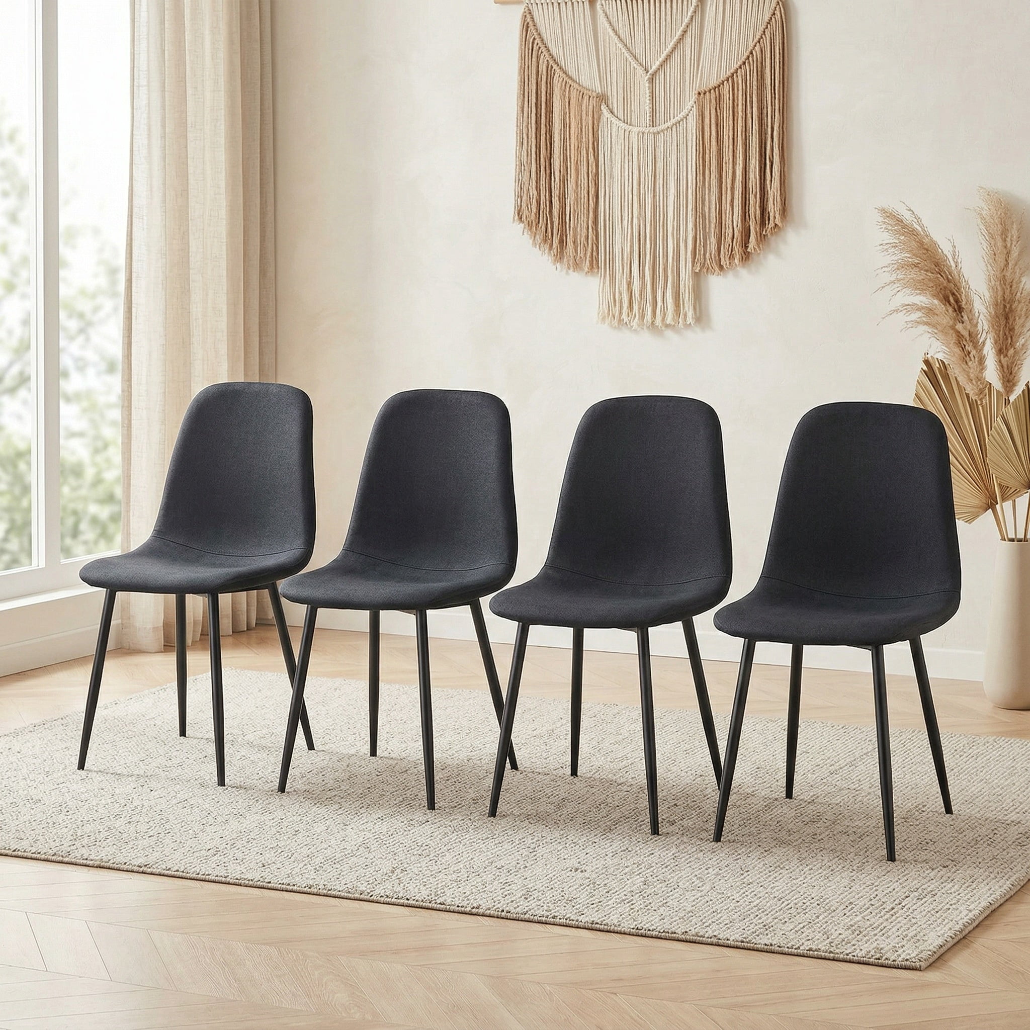 Sailvan Modern Linen Fabric Dining Chairs, 4-Pack, Sturdy Metal Legs with Anti-Slip Feet