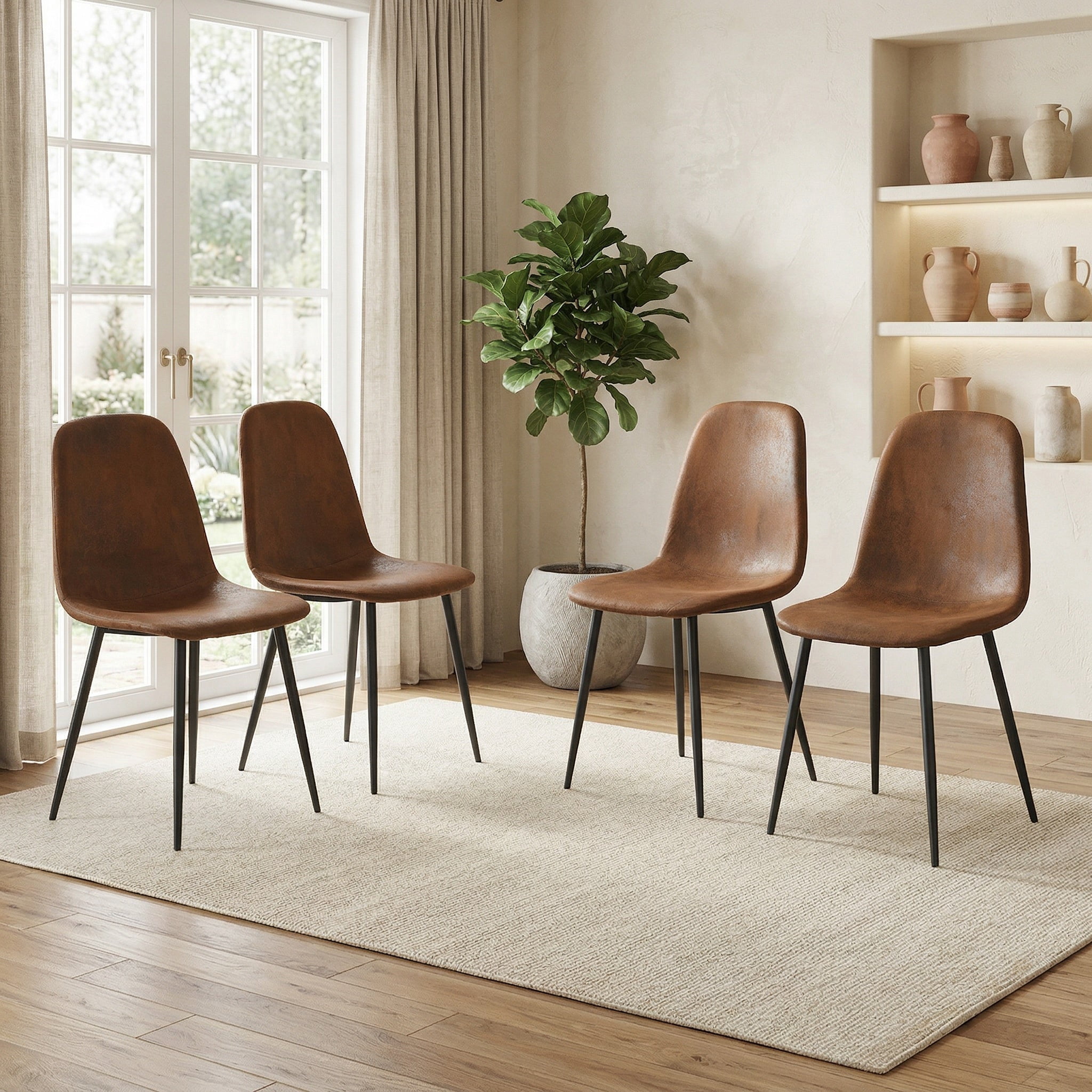 Sailvan Modern Linen Fabric Dining Chairs, 4-Pack, Sturdy Metal Legs with Anti-Slip Feet
