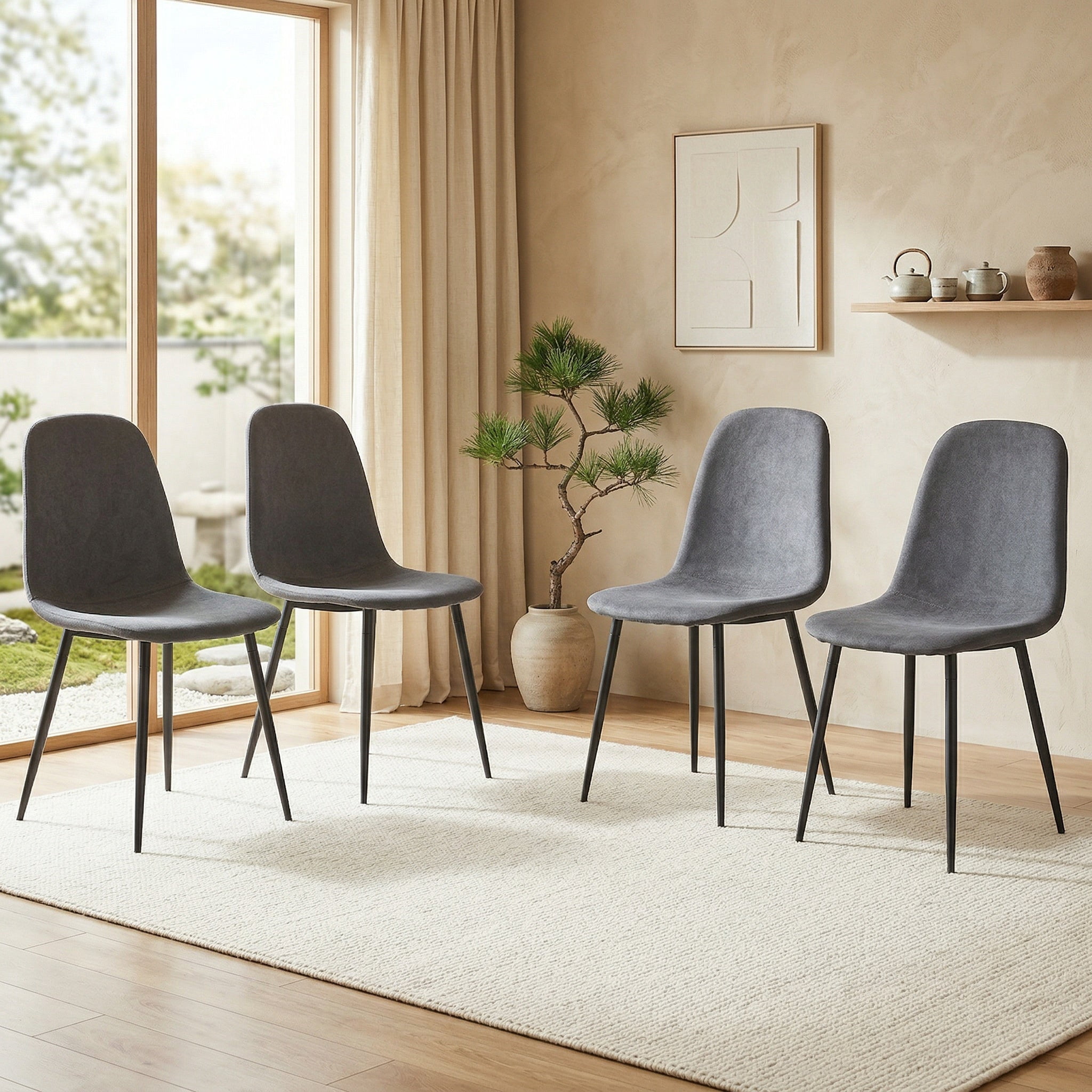 Sailvan Modern Linen Fabric Dining Chairs, 4-Pack, Sturdy Metal Legs with Anti-Slip Feet