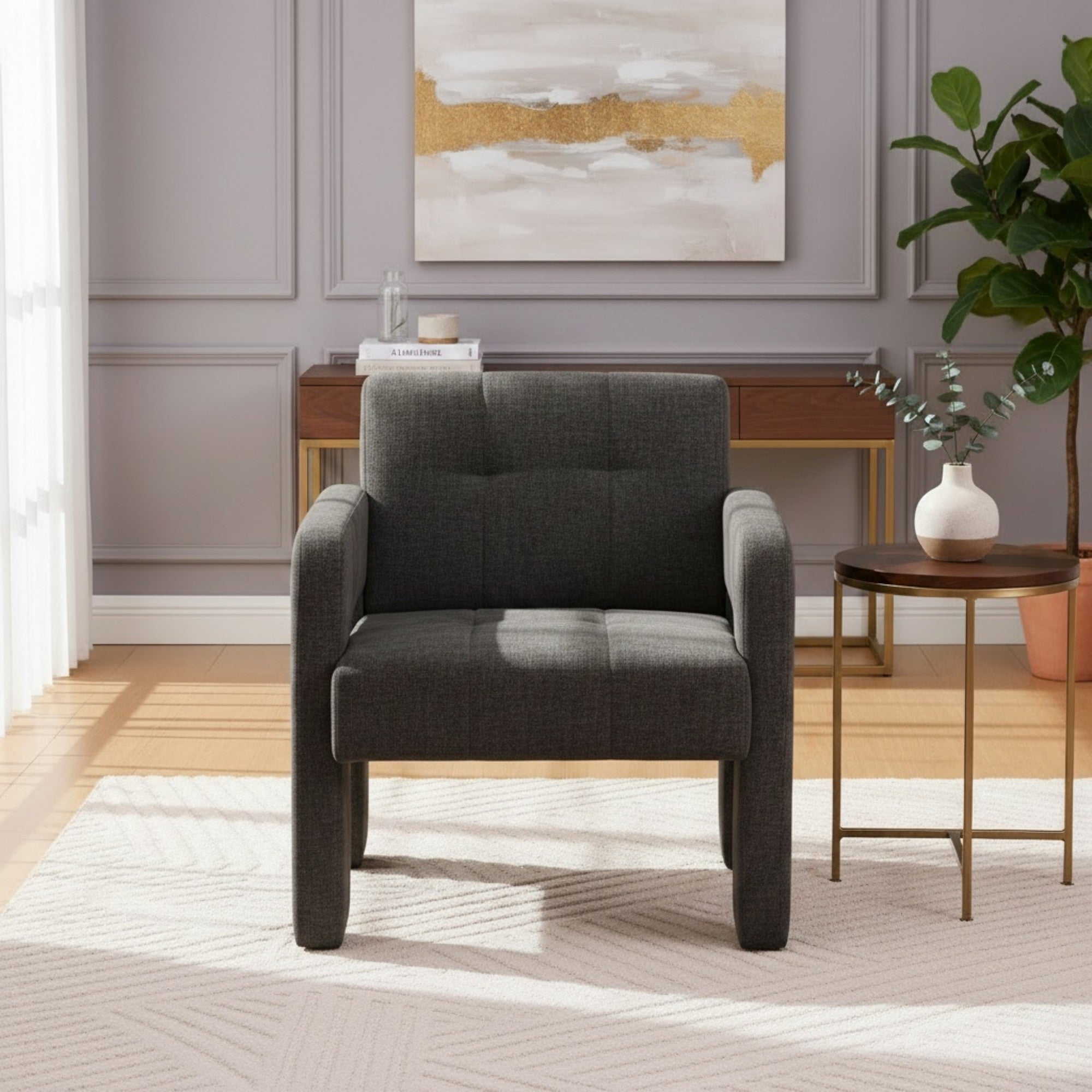 Sailvan Modern Minimalist Single Armchair,Soft Chenille Accent Chair for Living Room,Bedroom & Office,Comfy Nordic Reading Chair Black