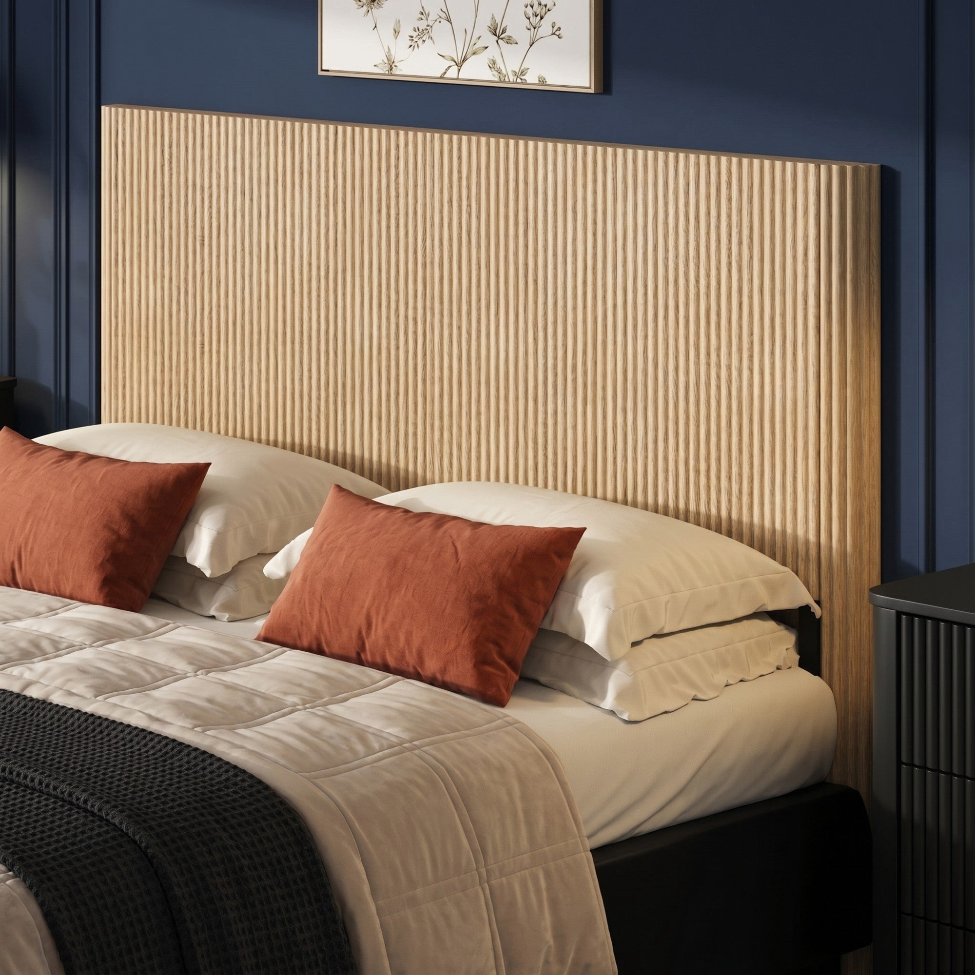 Sailvan Modern Wooden Queen Headboard with Arched Corrugated Design