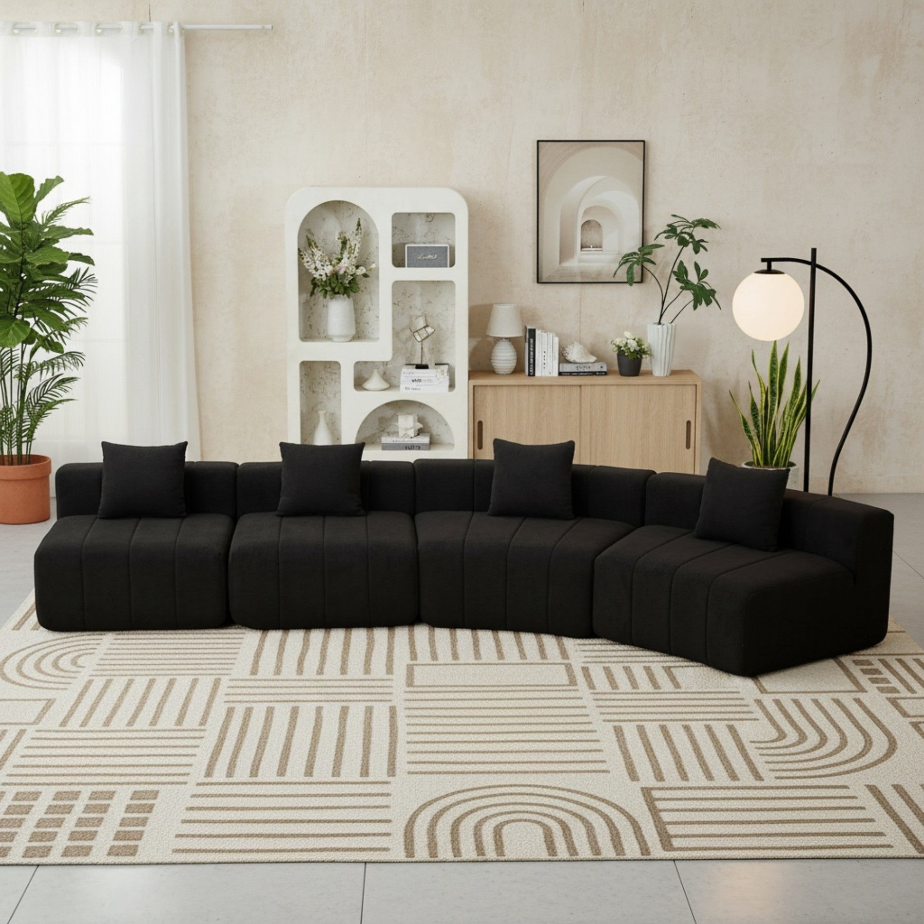 Sailvan Modular Curved Sectional Sofa, Chenille Circular Sofa with 4 Pillows, No Assembly Required Cloud Couch for Living Room & Office Black
