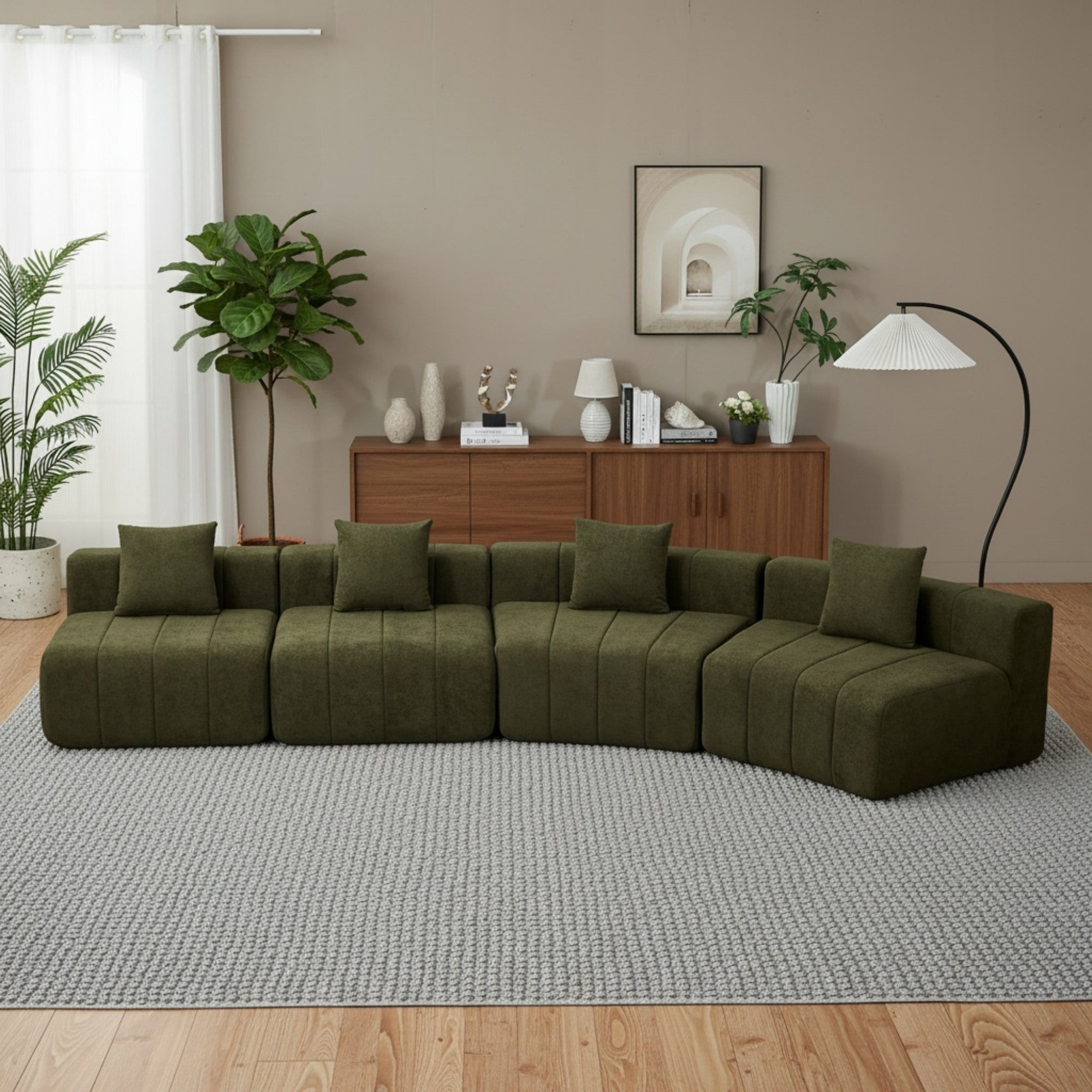 Sailvan Modular Curved Sectional Sofa, Chenille Circular Sofa with 4 Pillows, No Assembly Required Cloud Couch for Living Room & Office Green