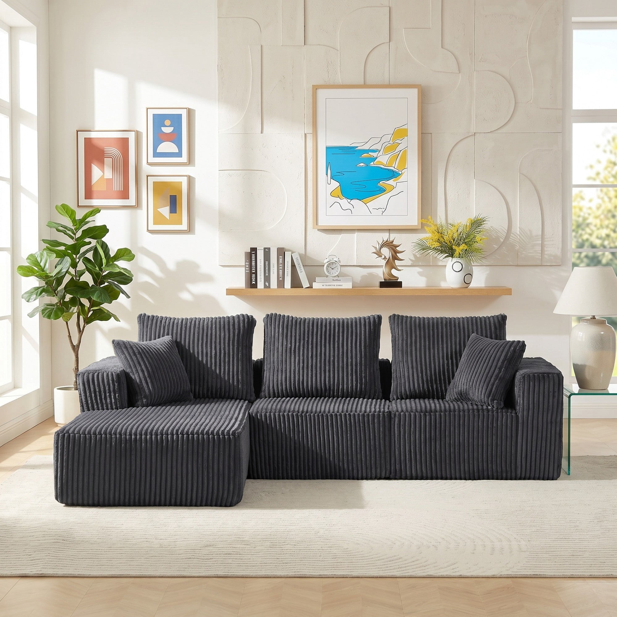 Sailvan Modular Sectional Sofa, Modern Corduroy Cloud Couch with 4 Deep Seat, No Assembly