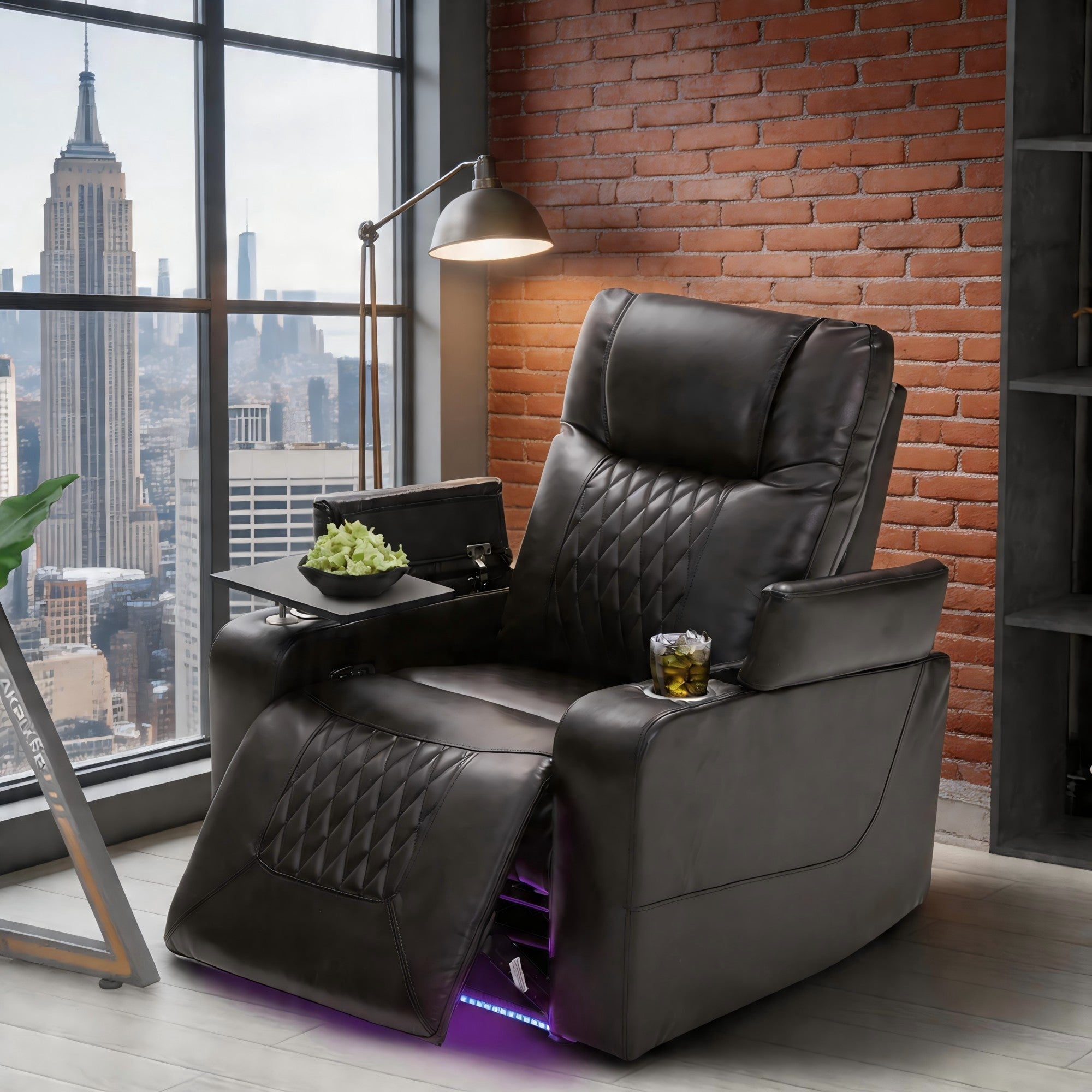 Sailvan Motion Recliner with Swivel Tray Table and Hidden Storage Black