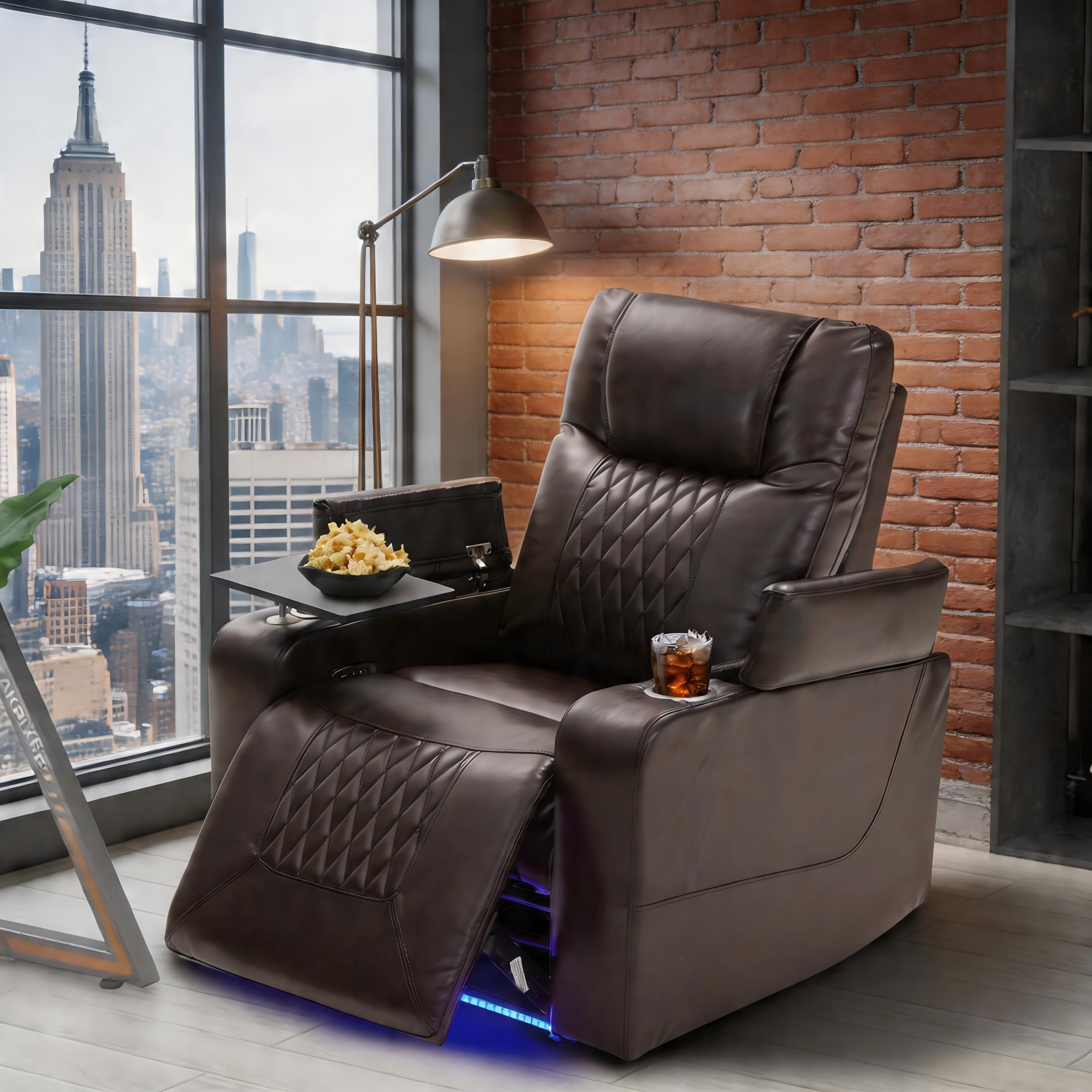 Sailvan Motion Recliner with Swivel Tray Table and Hidden Storage Brown