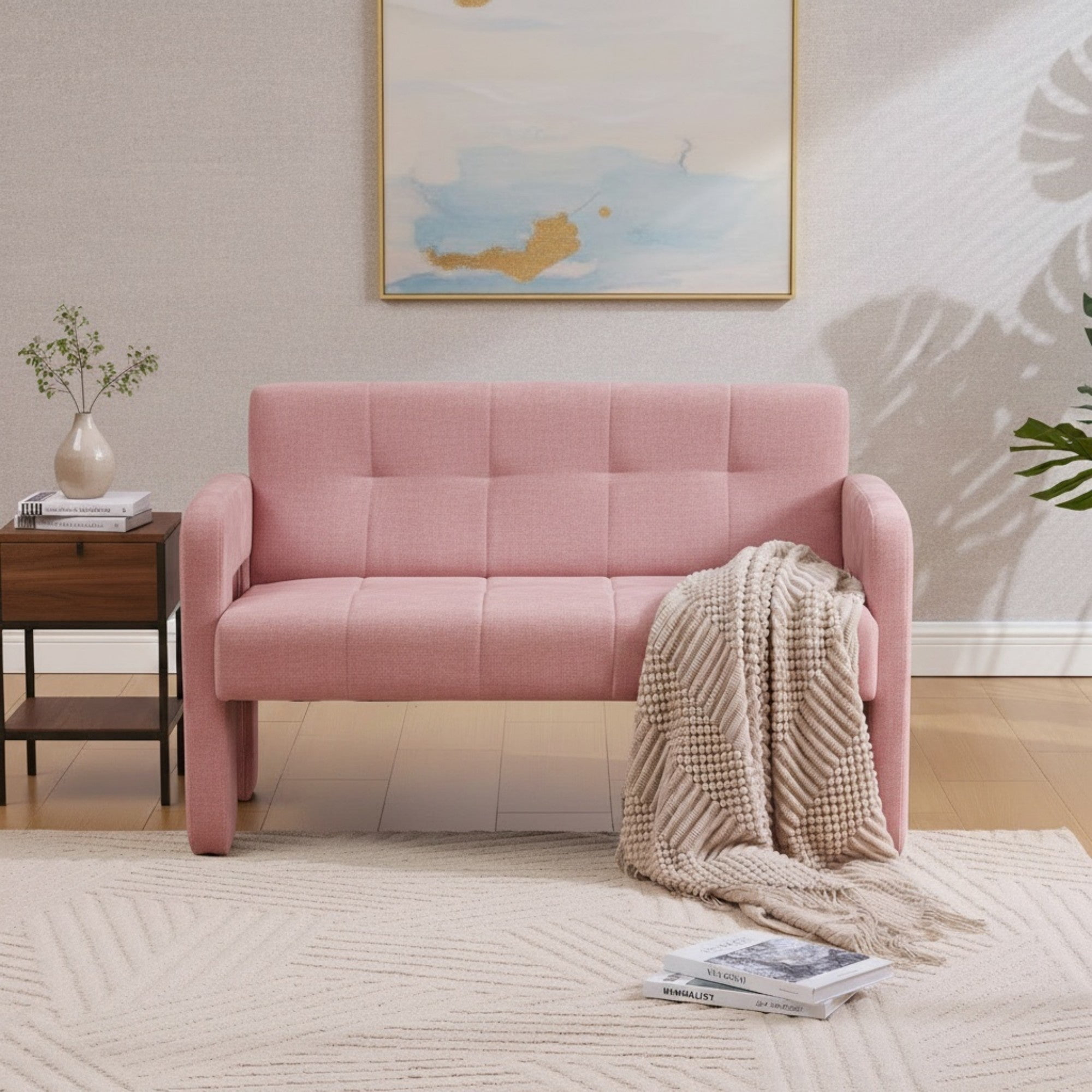Sailvan Nordic Modern Chenille Loveseat,Compact 2-Seater Upholstered Sofa with Dual Armrests for Living Room,Bedroom,and Small Spaces Pink