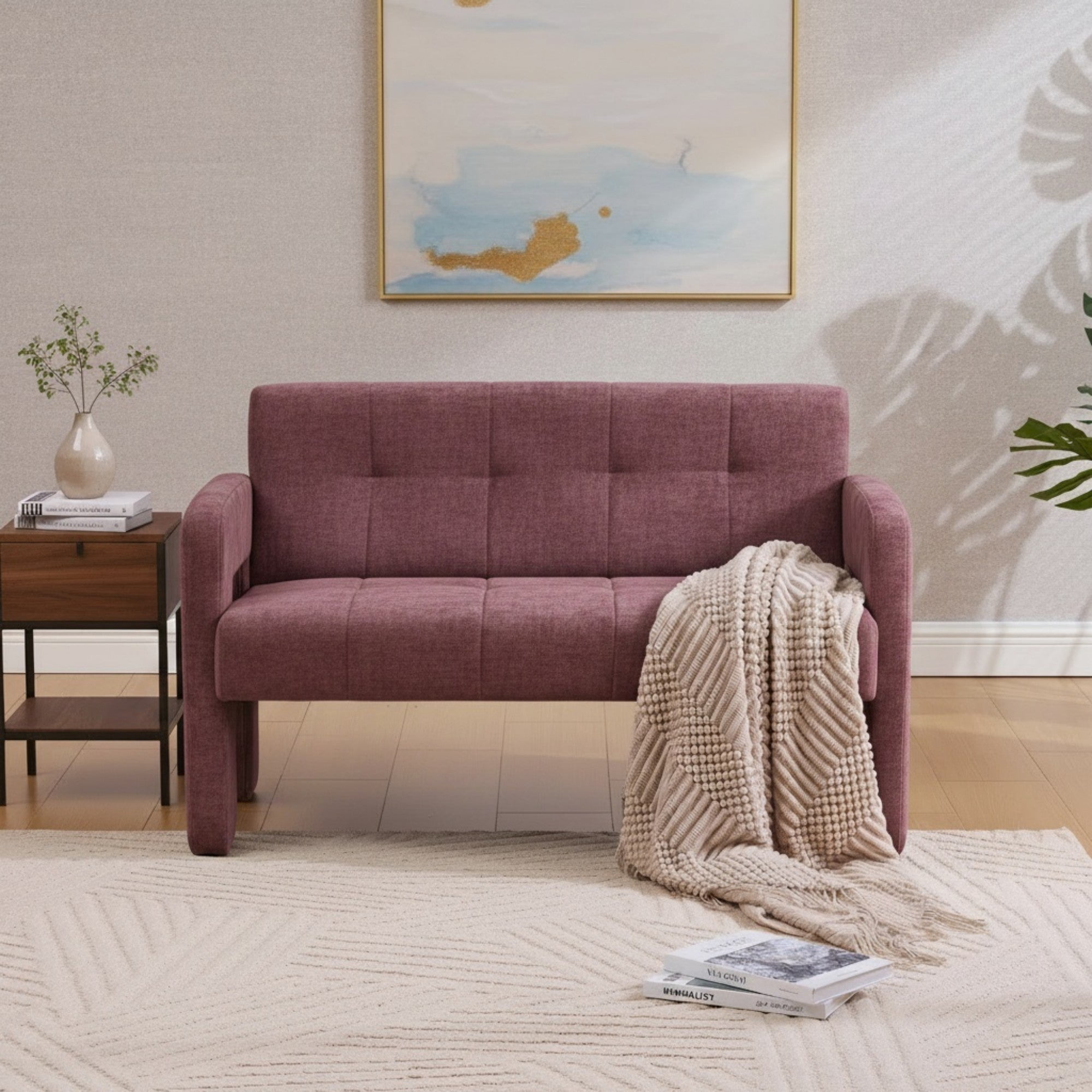 Sailvan Nordic Modern Chenille Loveseat,Compact 2-Seater Upholstered Sofa with Dual Armrests for Living Room,Bedroom,and Small Spaces WINE RED