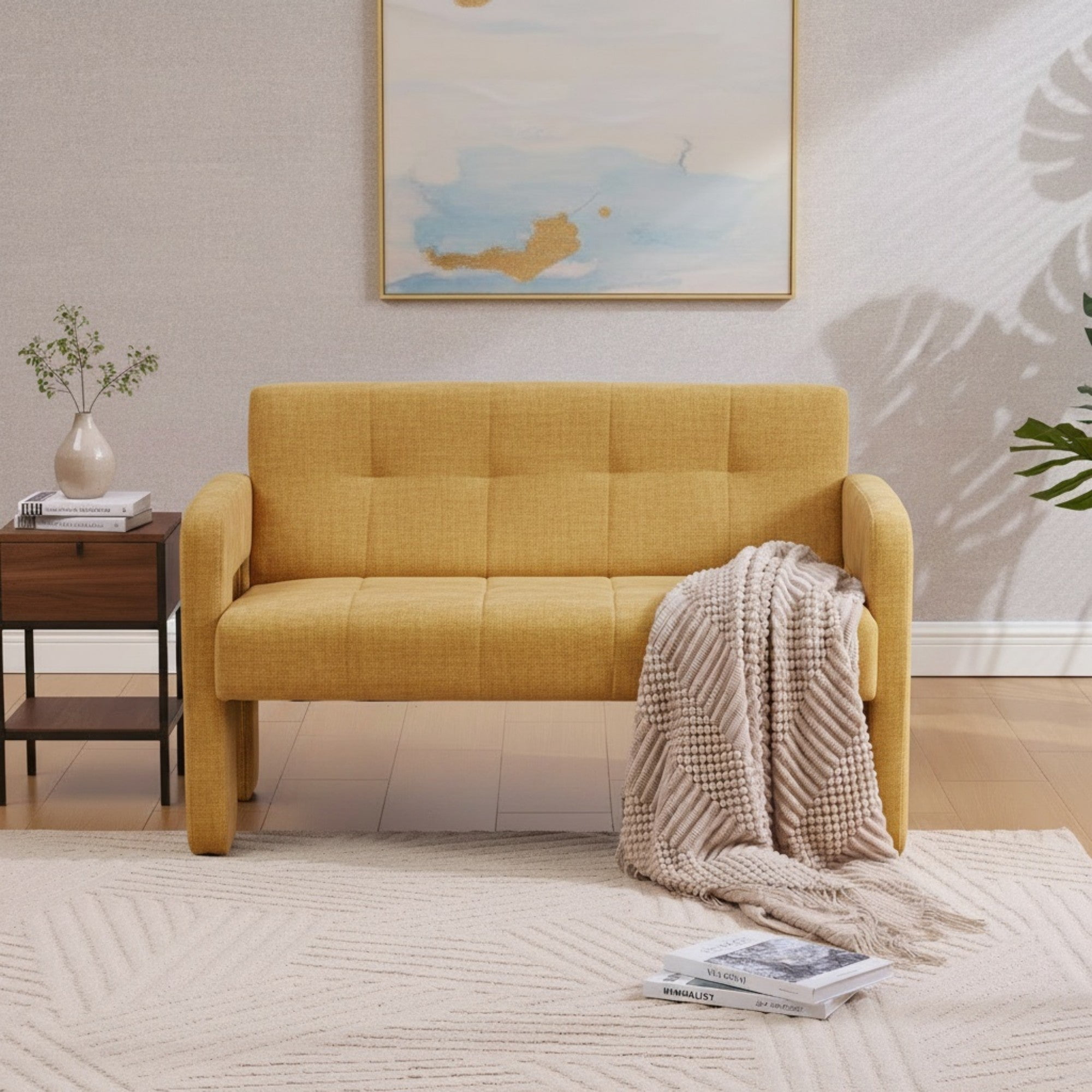 Sailvan Nordic Modern Chenille Loveseat,Compact 2-Seater Upholstered Sofa with Dual Armrests for Living Room,Bedroom,and Small Spaces Yellow
