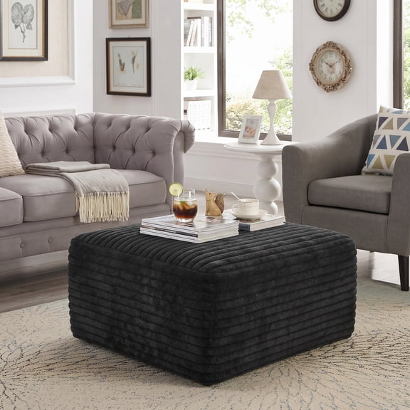 Sailvan Ottoman, Foot Stool Sofa Ottoman for Living Room & Bedroom, No Assembly Required, Plush Corduroy Fabric, Black