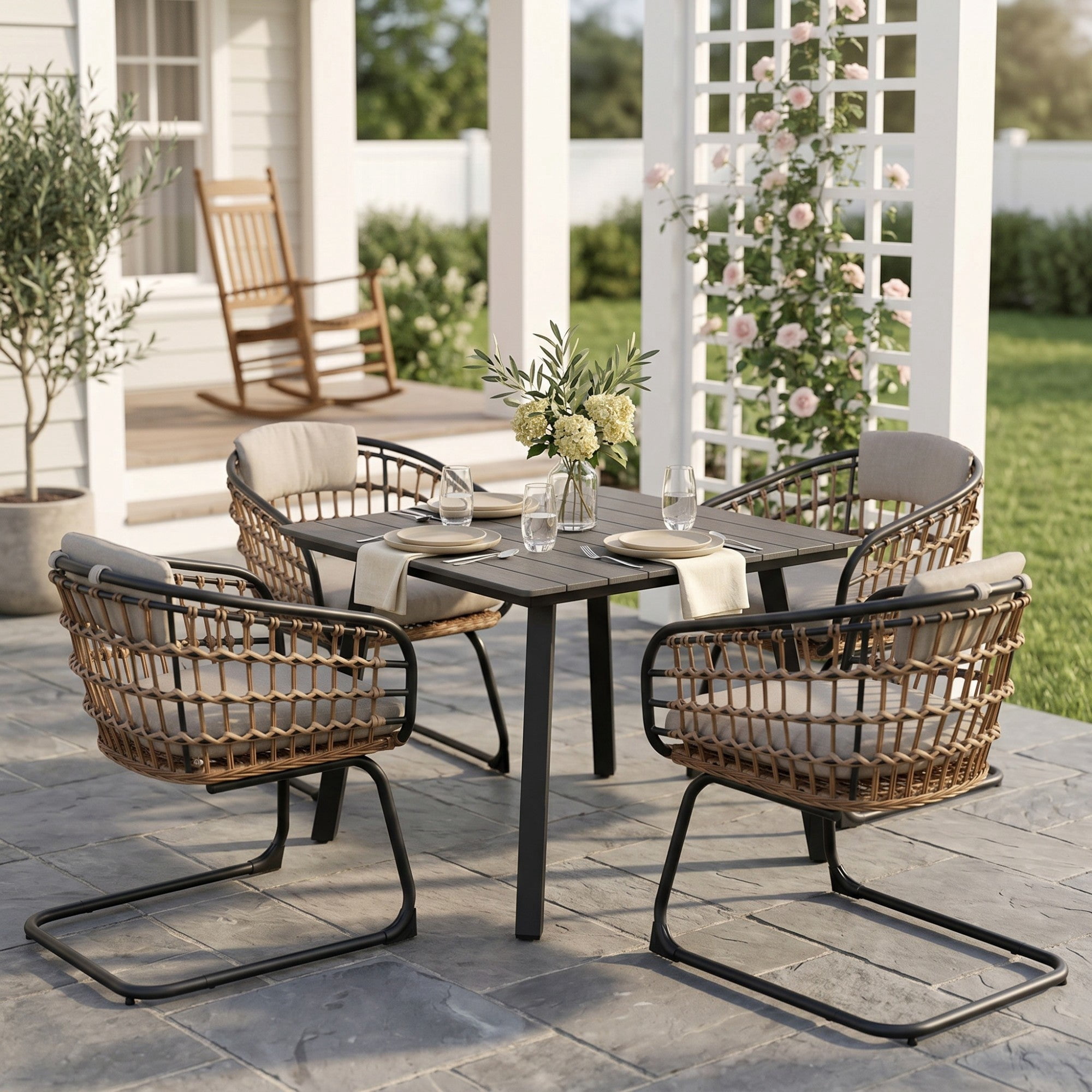 Sailvan Outdoor Dining Table Collection with Umbrella Hole, All-Weather Foldable & Square Options
