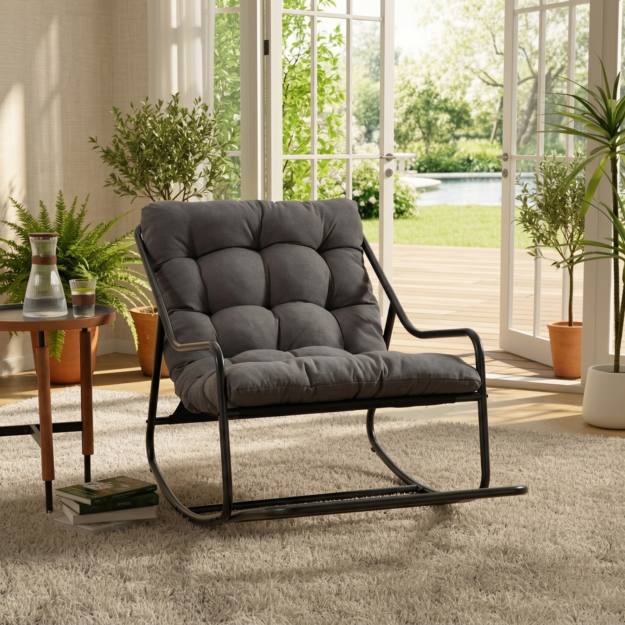 Sailvan Outdoor Rocking Chair with Thick Cushion,Adjustable Metal Patio Rocker for Porch,and Living Room Grey