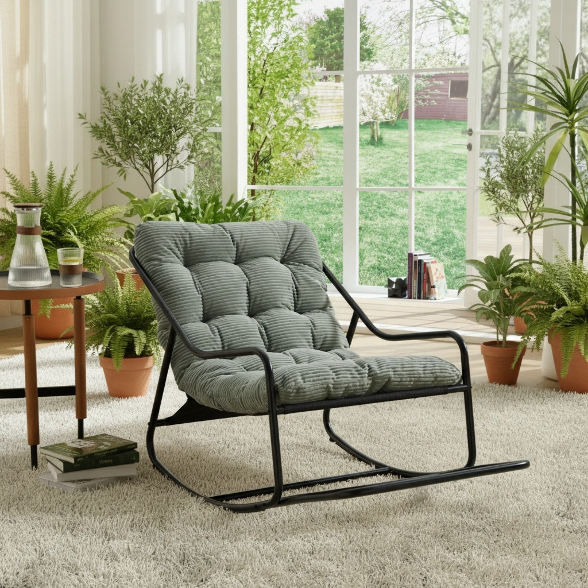 Sailvan Outdoor Rocking Chair with Thick Cushion,Adjustable Metal Patio Rocker for Porch,and Living Room Light Green