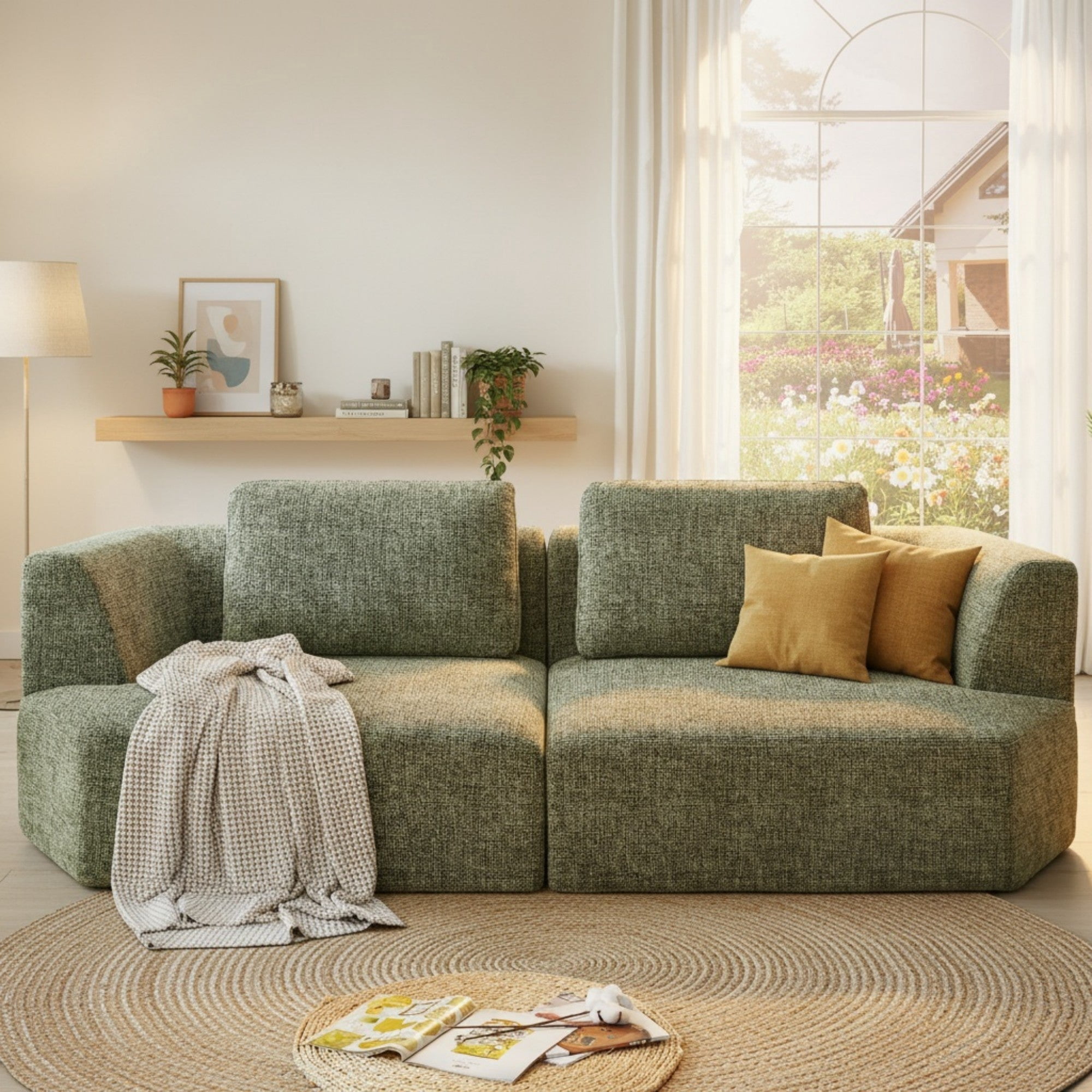 Sailvan Oversized 2 Seater Compressed Sofa with Chenille Fabric, No Assembly, Space-Saving