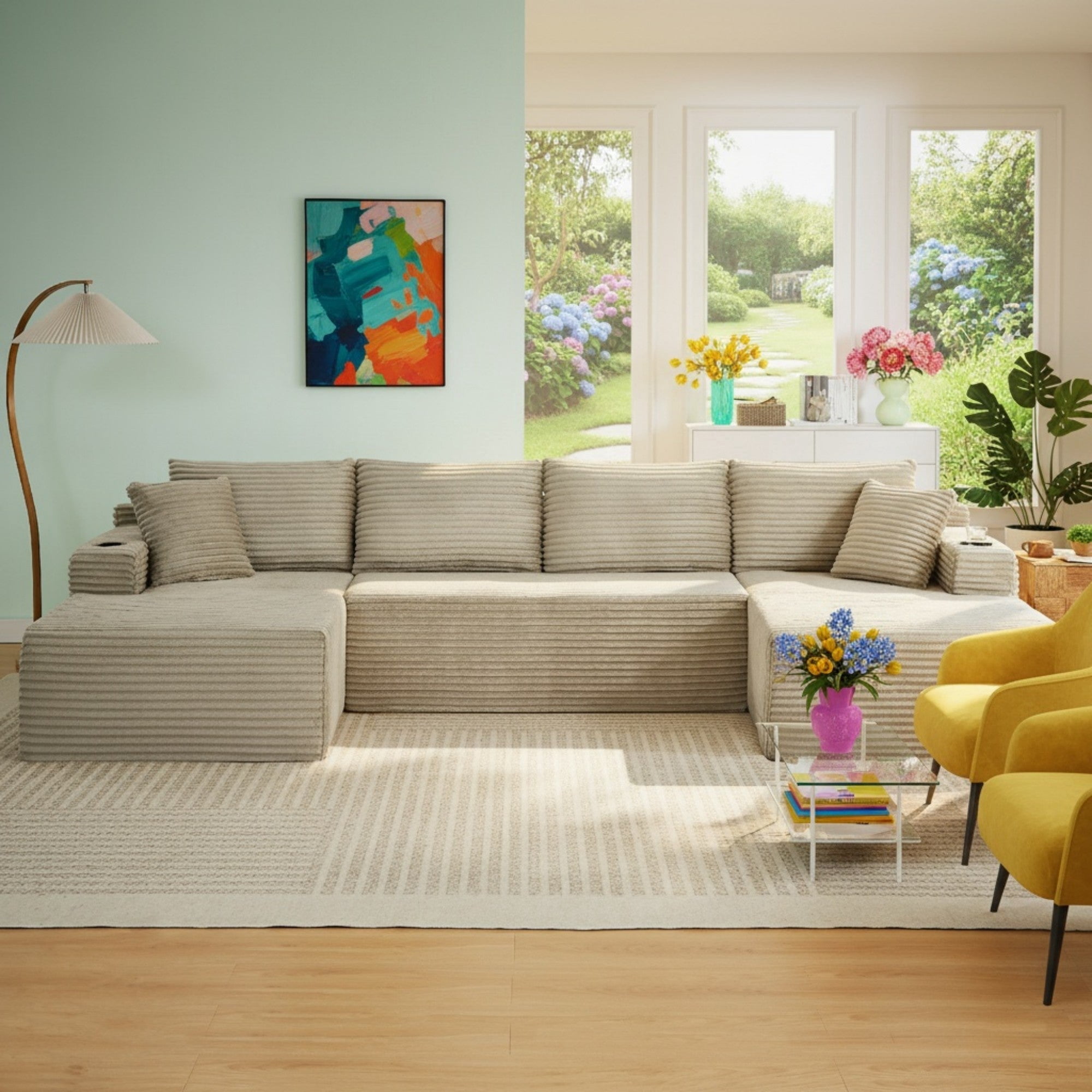 Sailvan Oversized 3 Seater Compressed Sofa with Chenille Fabric, No Assembly, Space-Saving