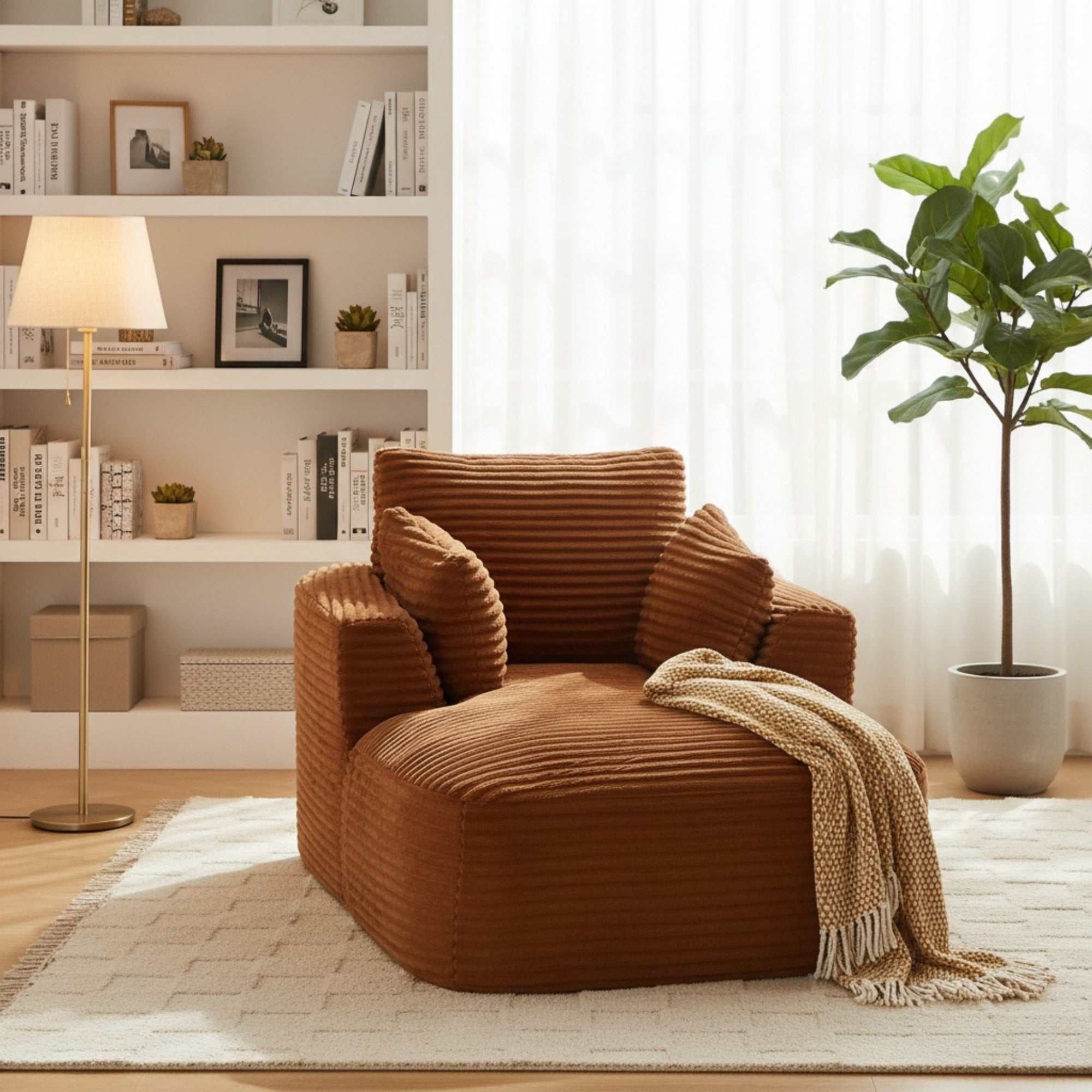 Sailvan Oversized Chaise Lounge Chair, Corduroy Upholstered Modern Sofa Couch,Comfy Sleeper Sofa