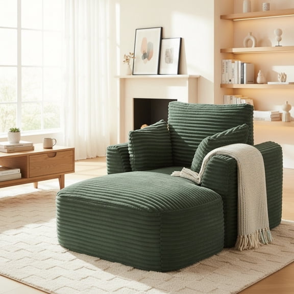 Sailvan Oversized Chaise Lounge Chair, Corduroy Upholstered Modern Sofa Couch,Comfy Sleeper Sofa