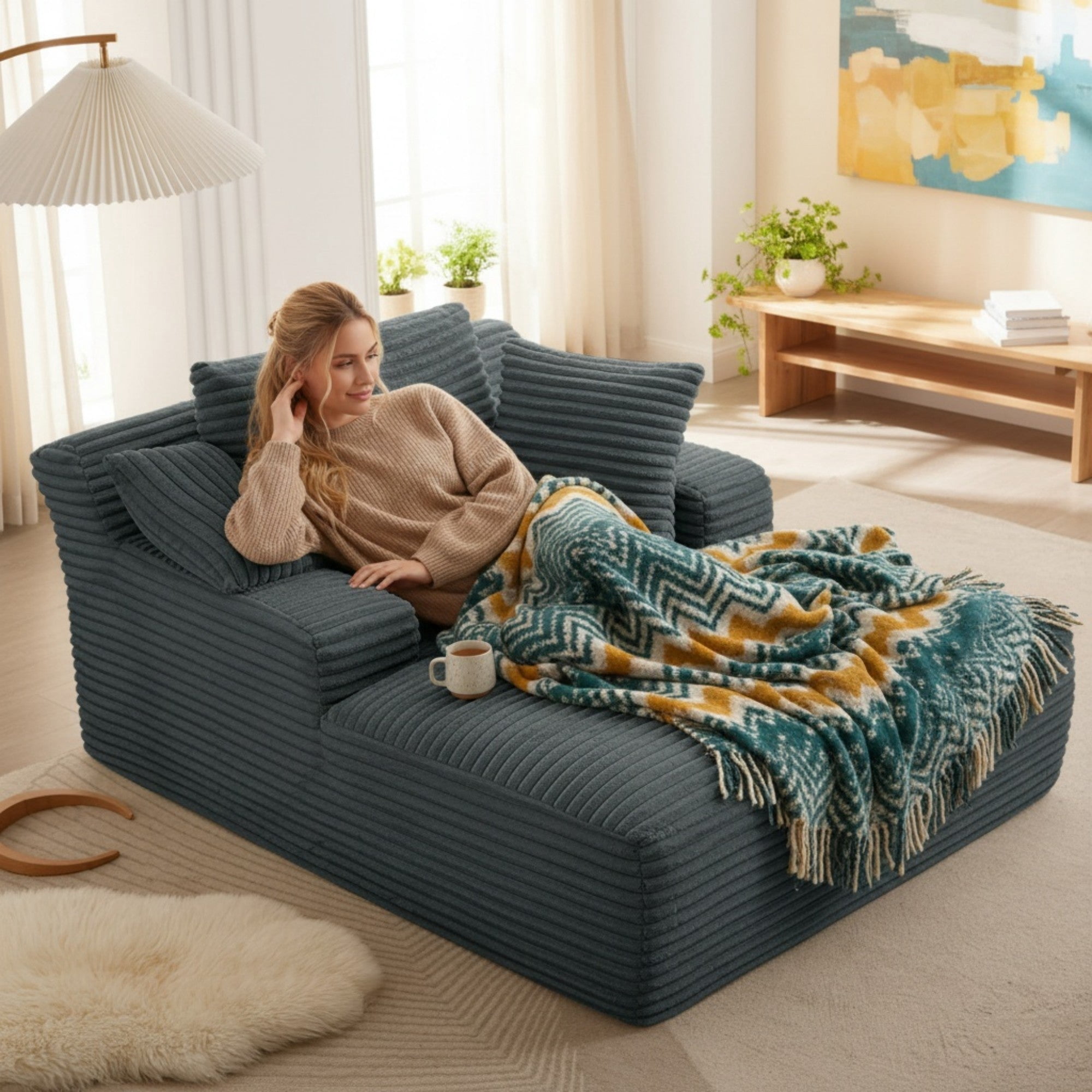 Sailvan Oversized Chaise Lounge Chair, Corduroy Upholstered Modern Sofa Couch,No Assembly Required