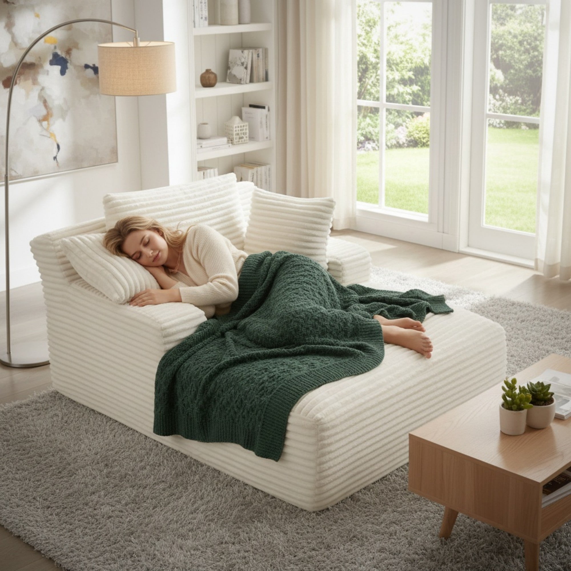 Sailvan Oversized Chaise Lounge Chair, Corduroy Upholstered Modern Sofa Couch,No Assembly Required